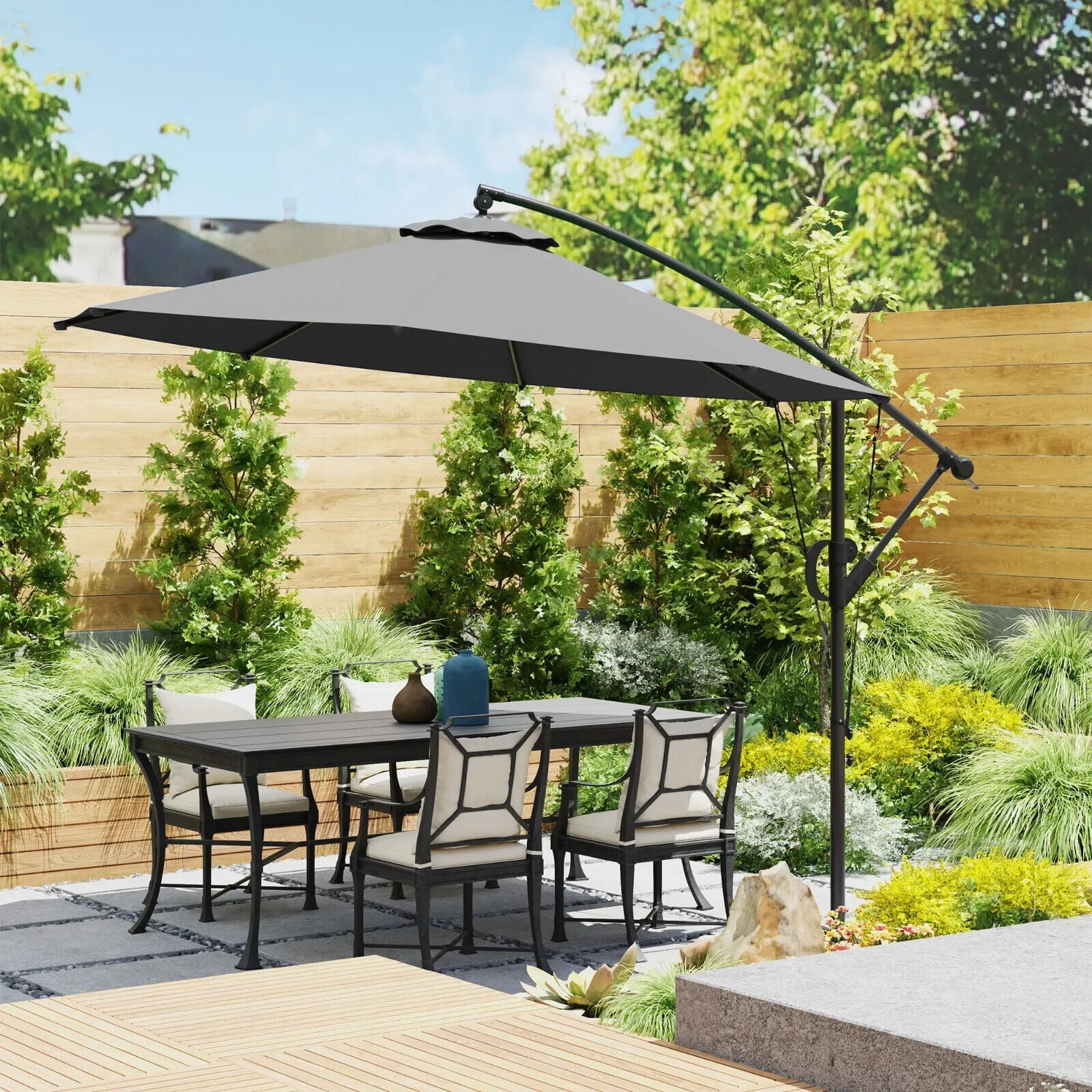 3 m Cantilever Garden Parasol w/ Cover Round Overhanging Umbrella & Crank Handle - Home and Garden Furniture Shop - #rustic - furniture#
