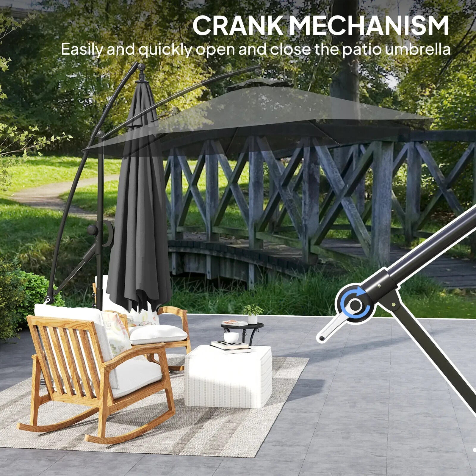 3 m Cantilever Garden Parasol w/ Cover Round Overhanging Umbrella & Crank Handle - Home and Garden Furniture Shop - #rustic - furniture#