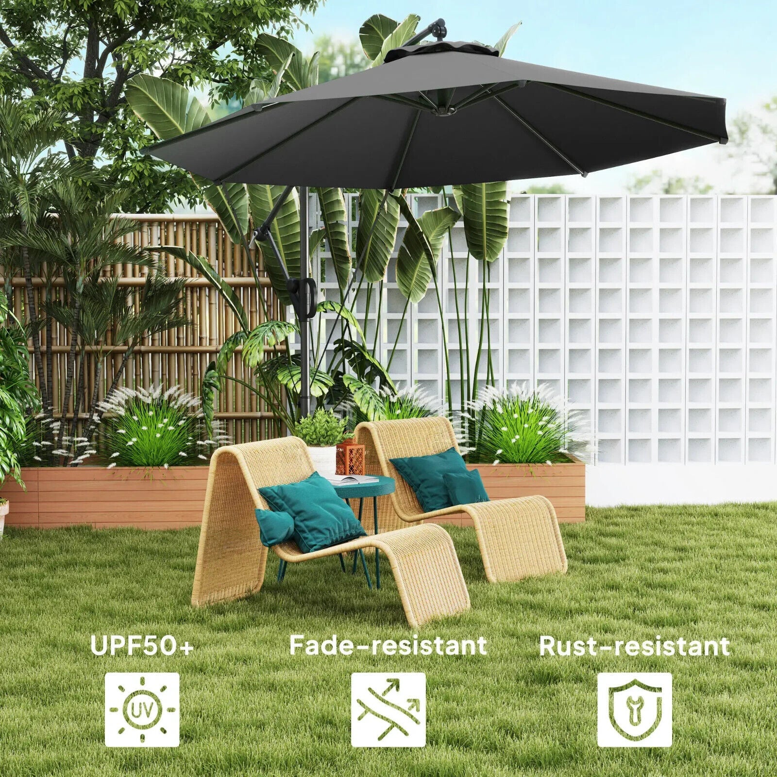 3 m Cantilever Garden Parasol w/ Cover Round Overhanging Umbrella & Crank Handle - Home and Garden Furniture Shop - #rustic - furniture#