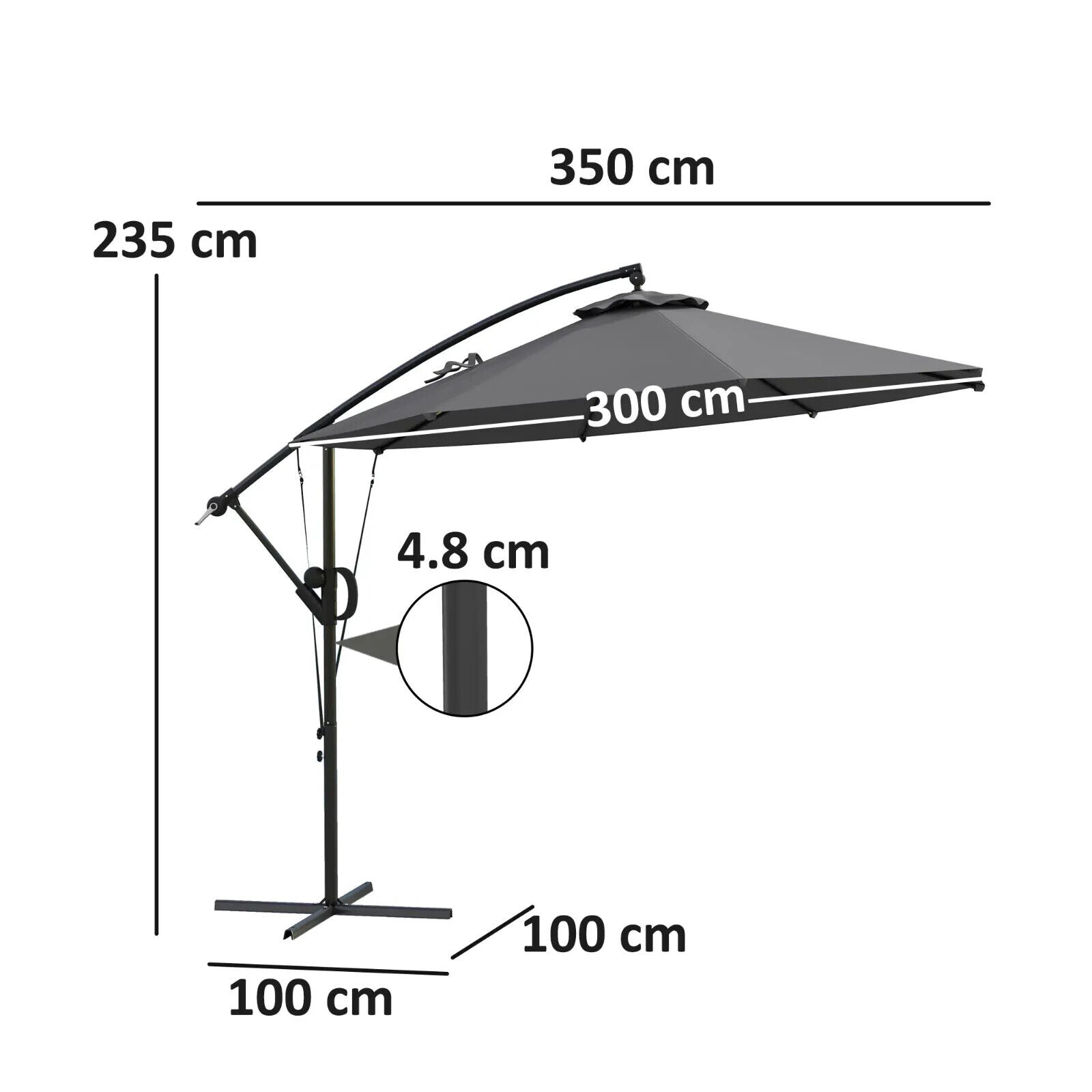 3 m Cantilever Garden Parasol w/ Cover Round Overhanging Umbrella & Crank Handle - Home and Garden Furniture Shop - #rustic - furniture#