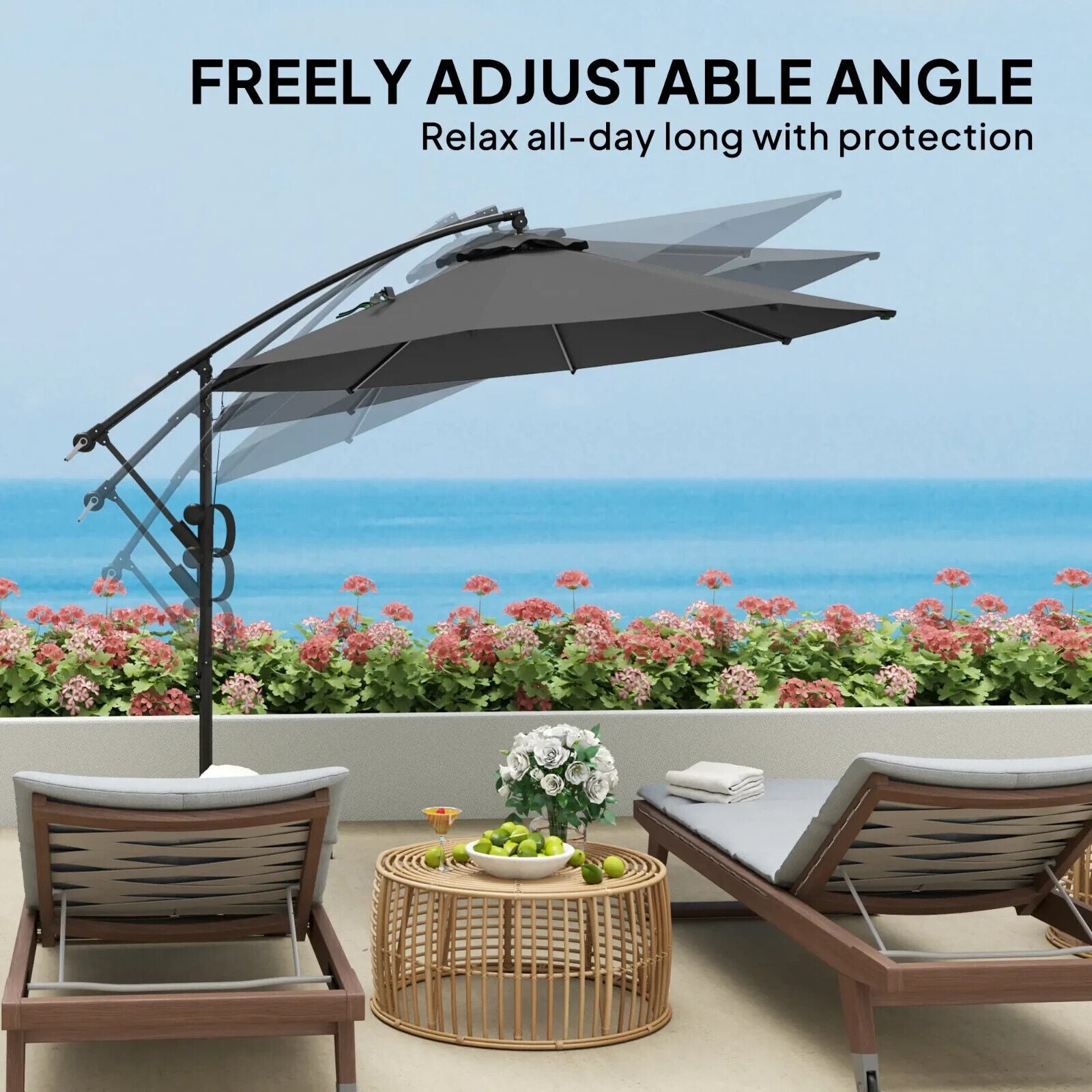 3 m Cantilever Garden Parasol w/ Cover Round Overhanging Umbrella & Crank Handle - Home and Garden Furniture Shop - #rustic - furniture#