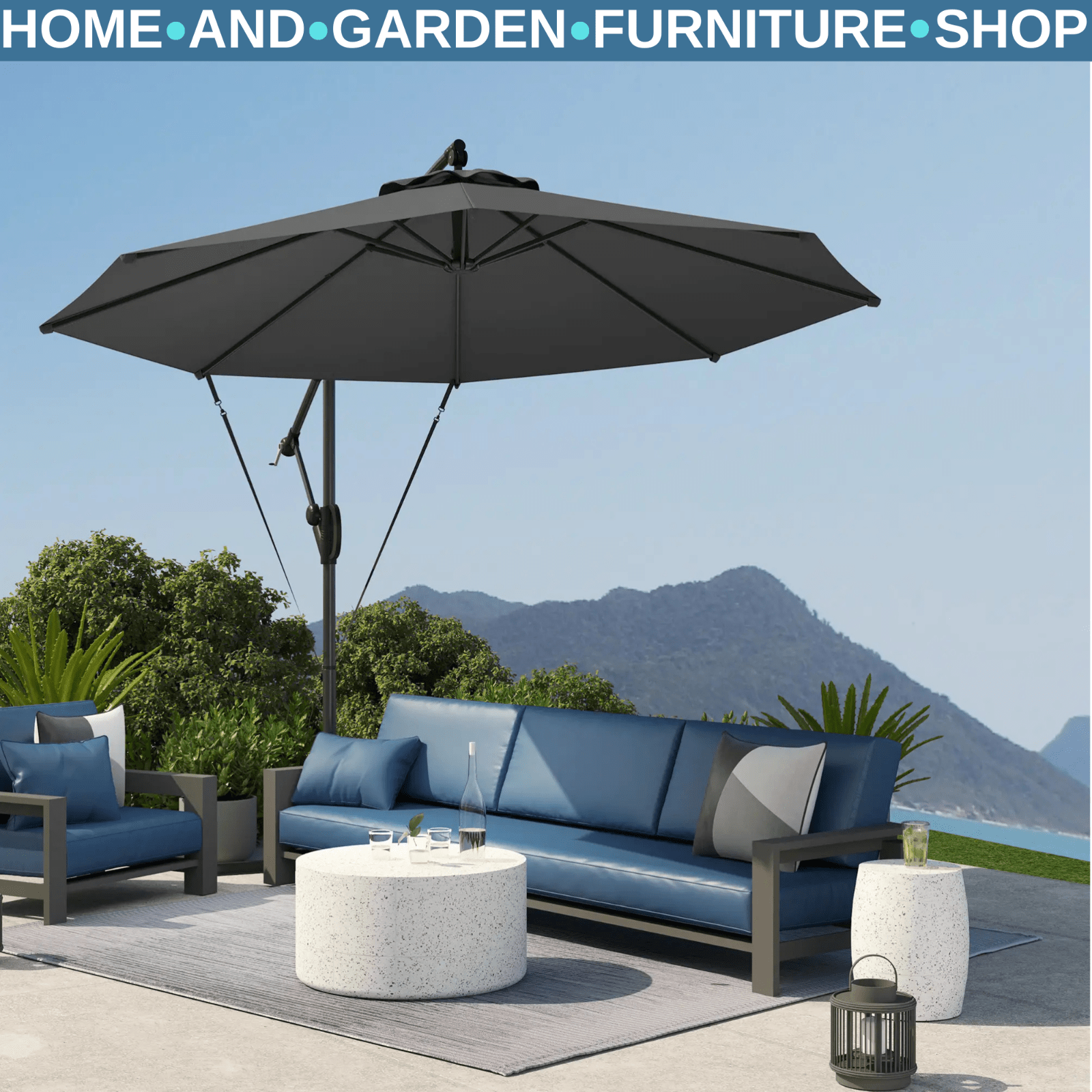 3 m Cantilever Garden Parasol w/ Cover Round Overhanging Umbrella & Crank Handle - Home and Garden Furniture Shop - #rustic - furniture#