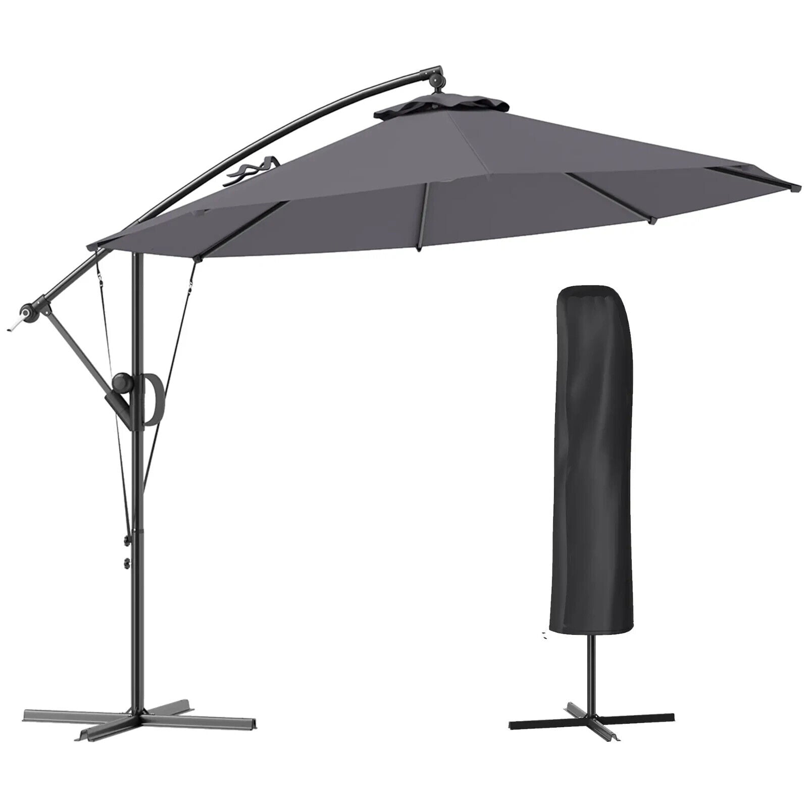 3 m Cantilever Garden Parasol w/ Cover Round Overhanging Umbrella & Crank Handle - Home and Garden Furniture Shop - #rustic - furniture#