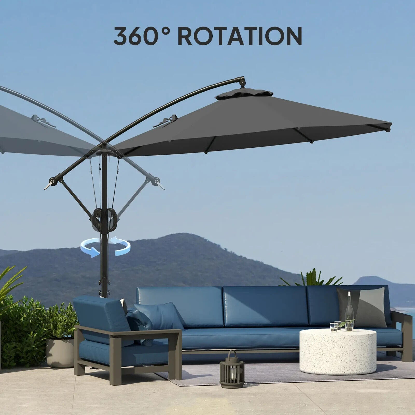 3 m Cantilever Garden Parasol w/ Cover Round Overhanging Umbrella & Crank Handle - Home and Garden Furniture Shop - #rustic - furniture#