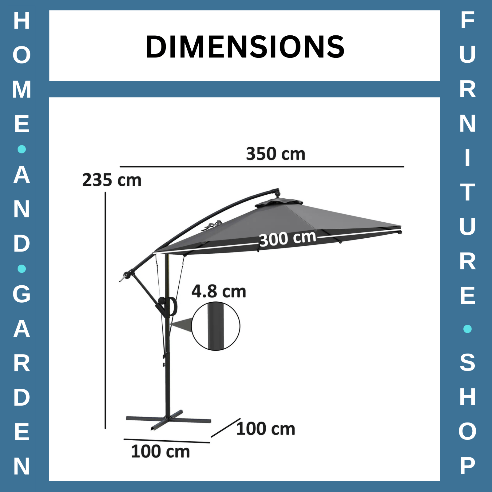 3 m Cantilever Garden Parasol w/ Cover Round Overhanging Umbrella & Crank Handle - Home and Garden Furniture Shop - #rustic - furniture#