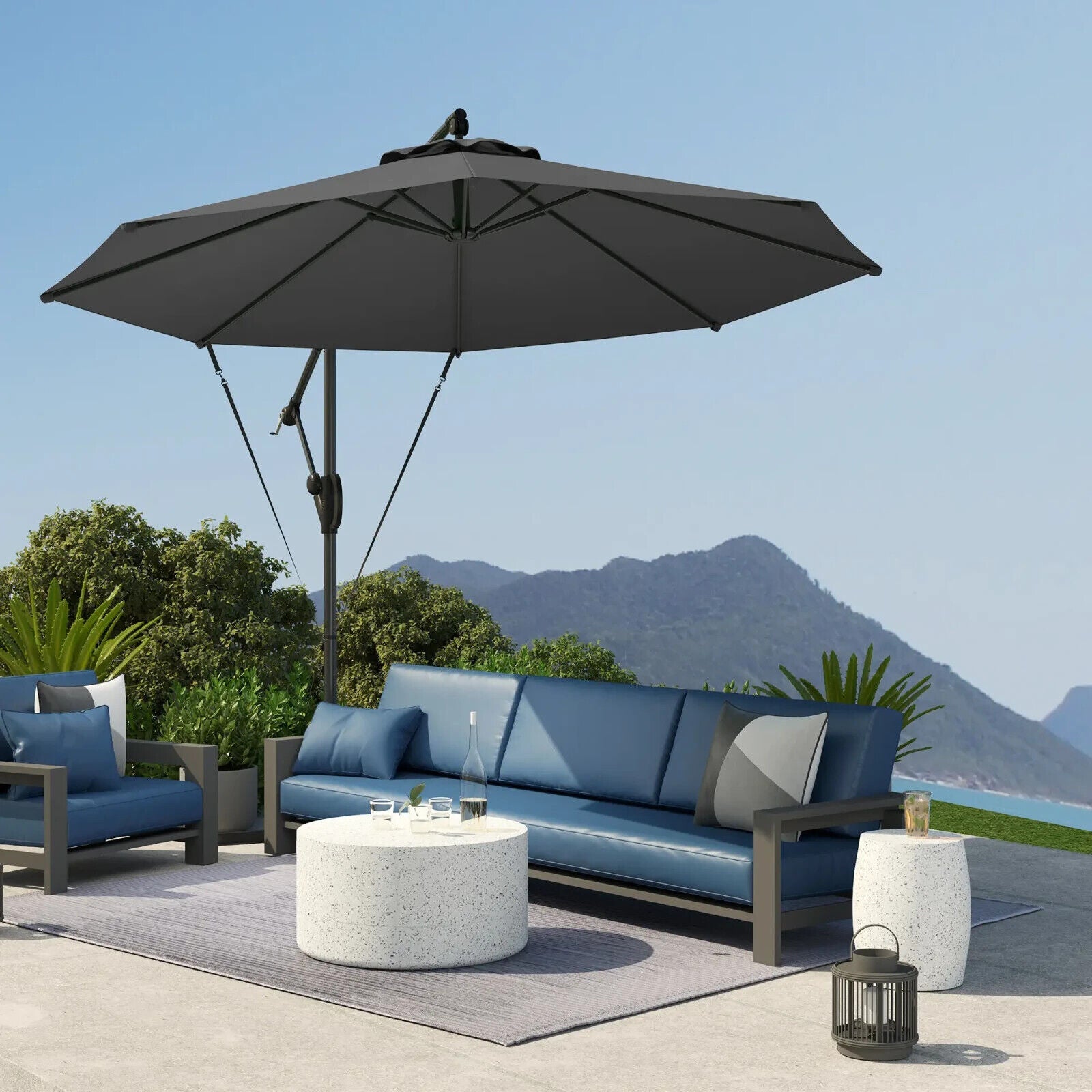 3 m Cantilever Garden Parasol w/ Cover Round Overhanging Umbrella & Crank Handle - Home and Garden Furniture Shop - #rustic - furniture#