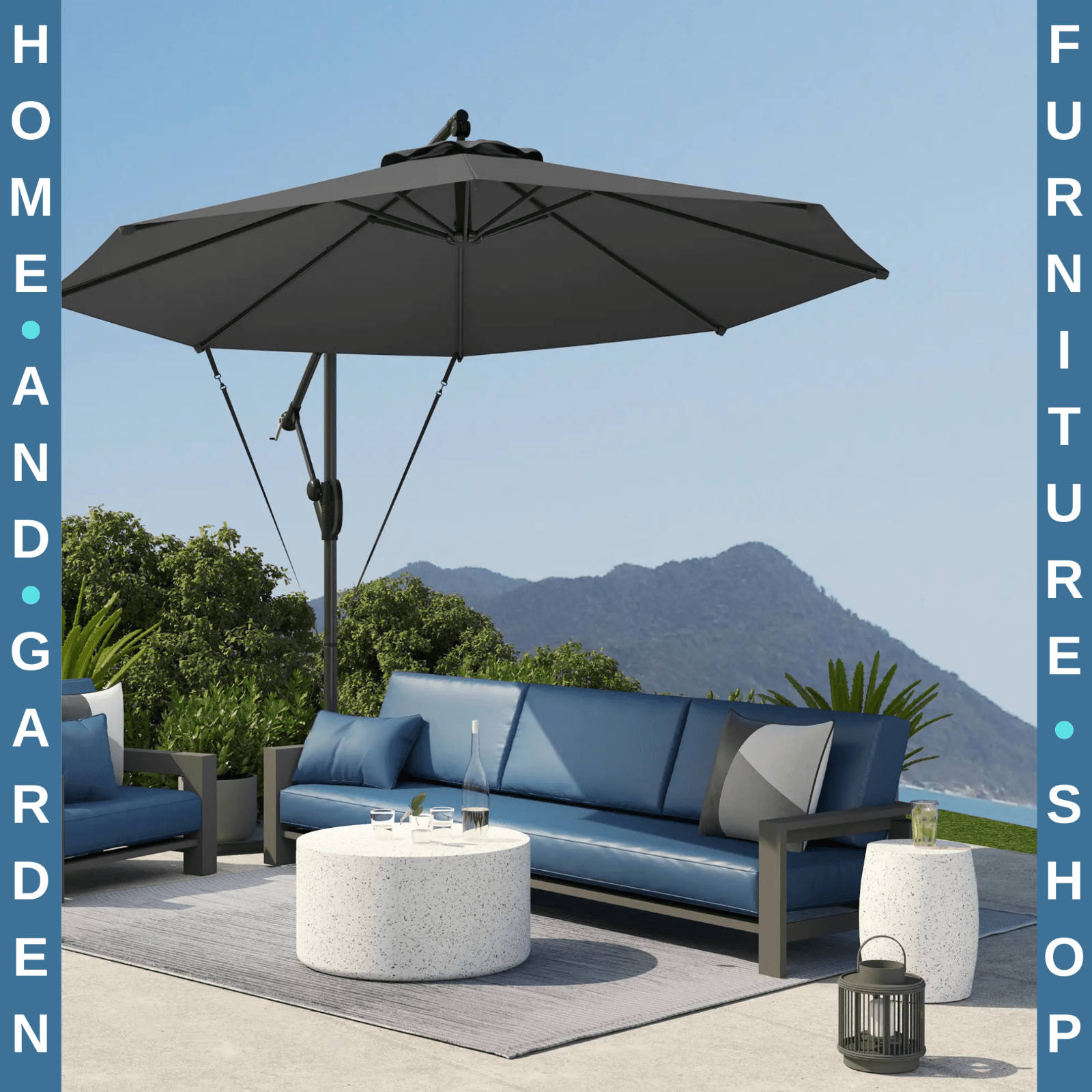 3 m Cantilever Garden Parasol w/ Cover Round Overhanging Umbrella & Crank Handle - Home and Garden Furniture Shop - #rustic - furniture#