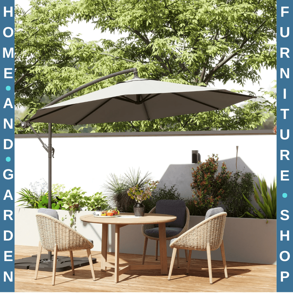 3 m Garden Banana Parasol Cantilever Umbrella with Crank Handle Base and Cover - Home and Garden Furniture Shop - #rustic - furniture#