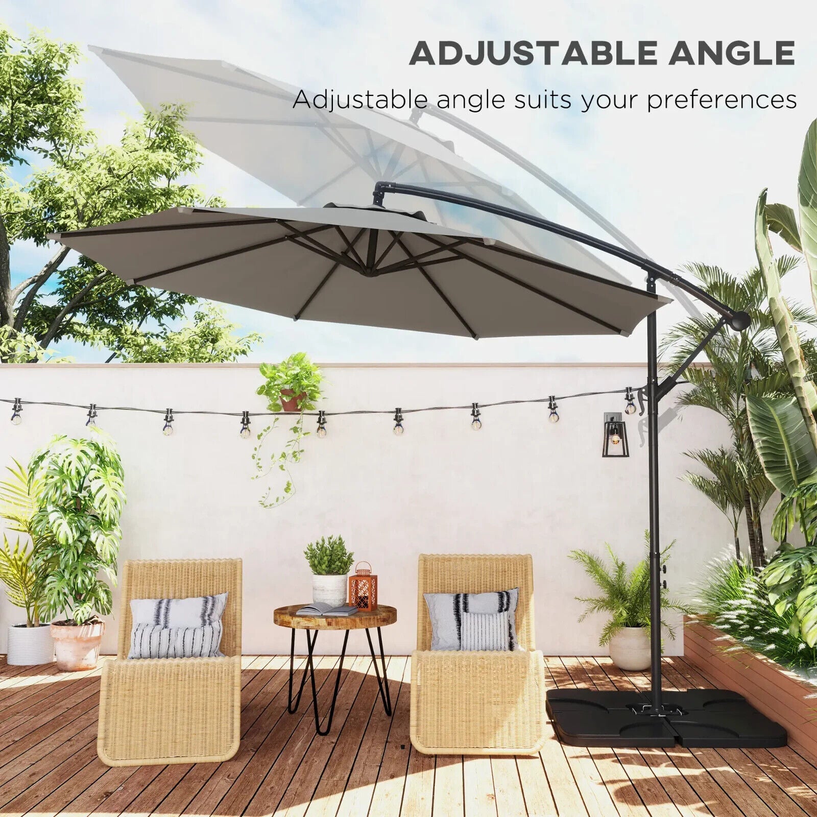 3 m Garden Banana Parasol Cantilever Umbrella with Crank Handle Base and Cover - Home and Garden Furniture Shop - #rustic - furniture#