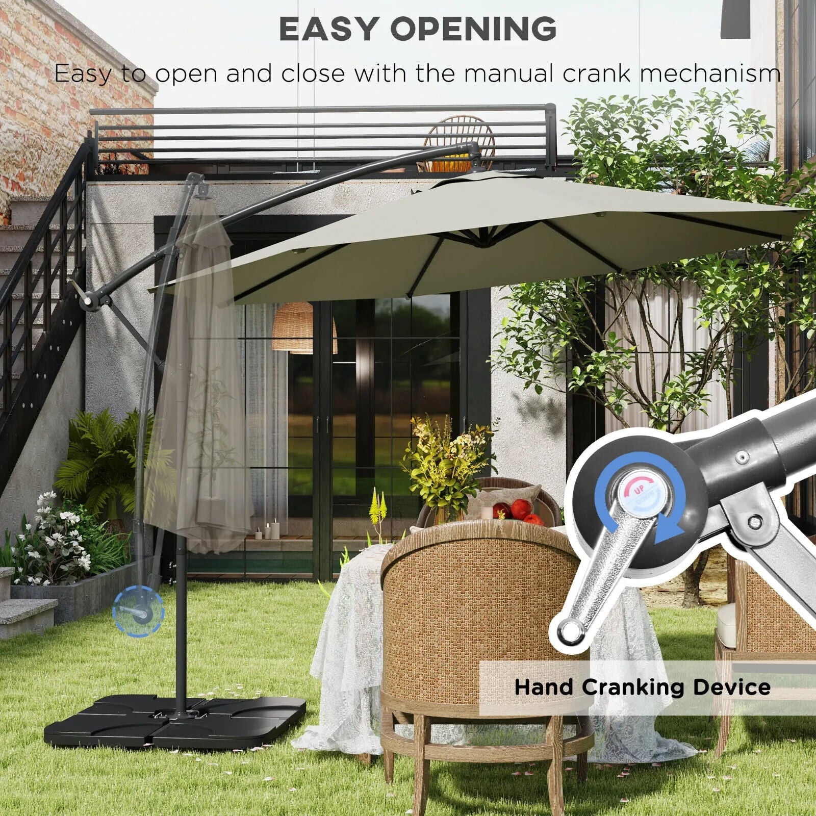 3 m Garden Banana Parasol Cantilever Umbrella with Crank Handle Base and Cover - Home and Garden Furniture Shop - #rustic - furniture#