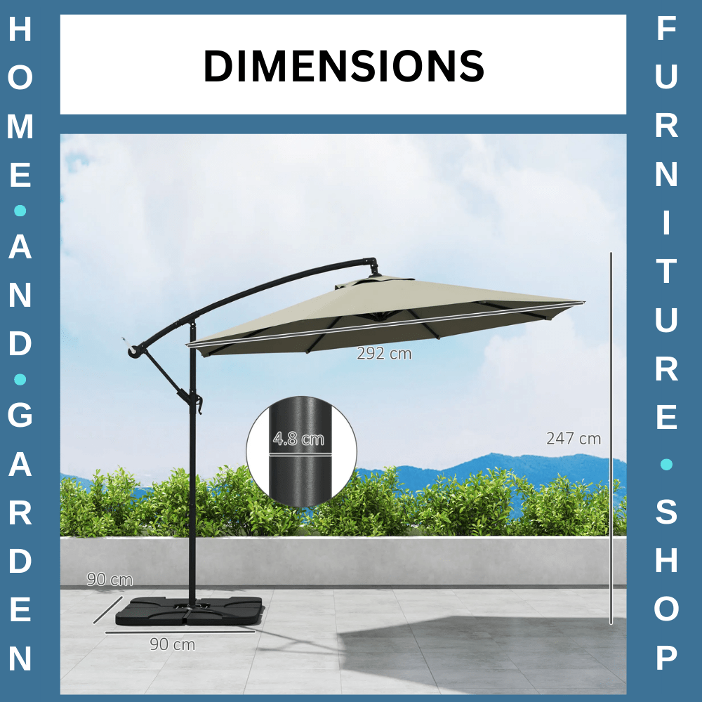 3 m Garden Banana Parasol Cantilever Umbrella with Crank Handle Base and Cover - Home and Garden Furniture Shop - #rustic - furniture#