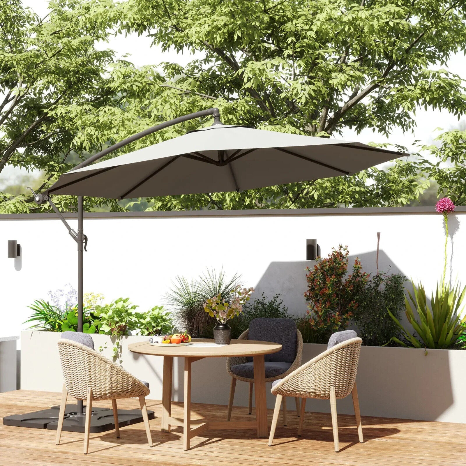 3 m Garden Banana Parasol Cantilever Umbrella with Crank Handle Base and Cover - Home and Garden Furniture Shop - #rustic - furniture#