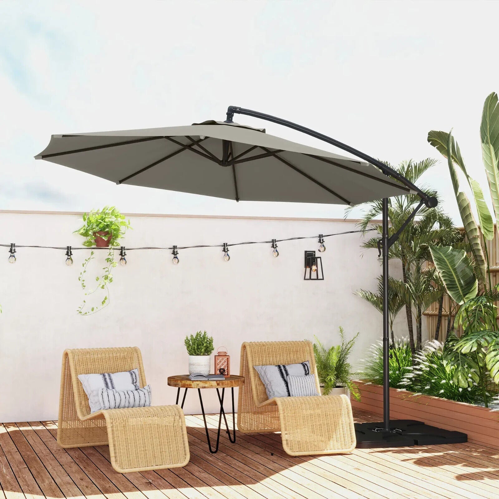 3 m Garden Banana Parasol Cantilever Umbrella with Crank Handle Base and Cover - Home and Garden Furniture Shop - #rustic - furniture#
