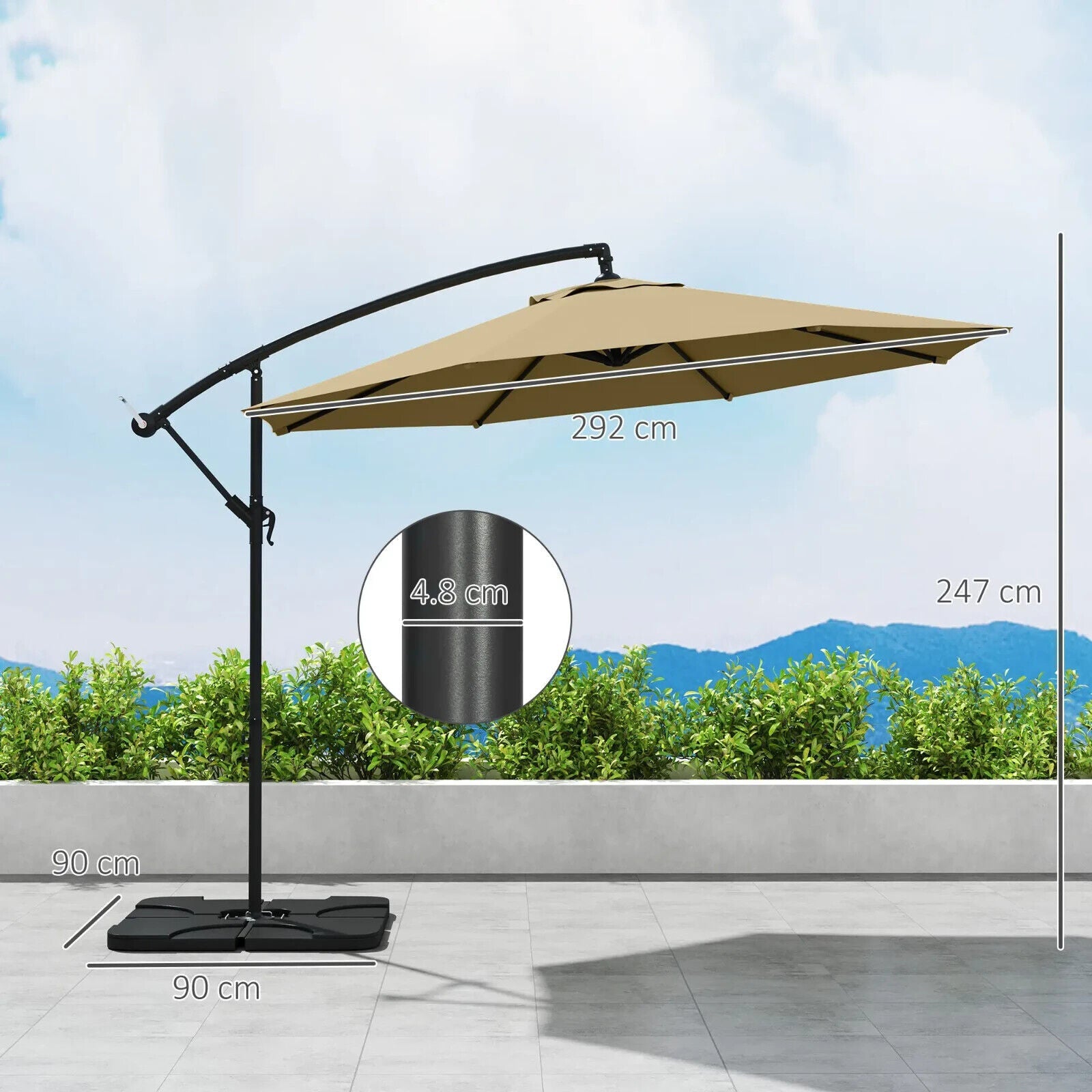 3 m Garden Banana Parasol Cantilever Umbrella with Crank Handle Base and Cover - Home and Garden Furniture Shop - #rustic - furniture#