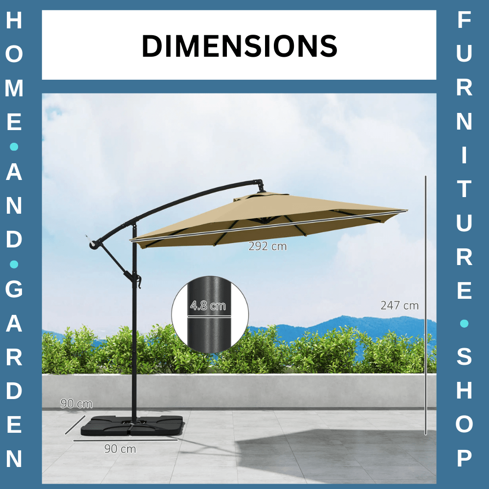 3 m Garden Banana Parasol Cantilever Umbrella with Crank Handle Base and Cover - Home and Garden Furniture Shop - #rustic - furniture#