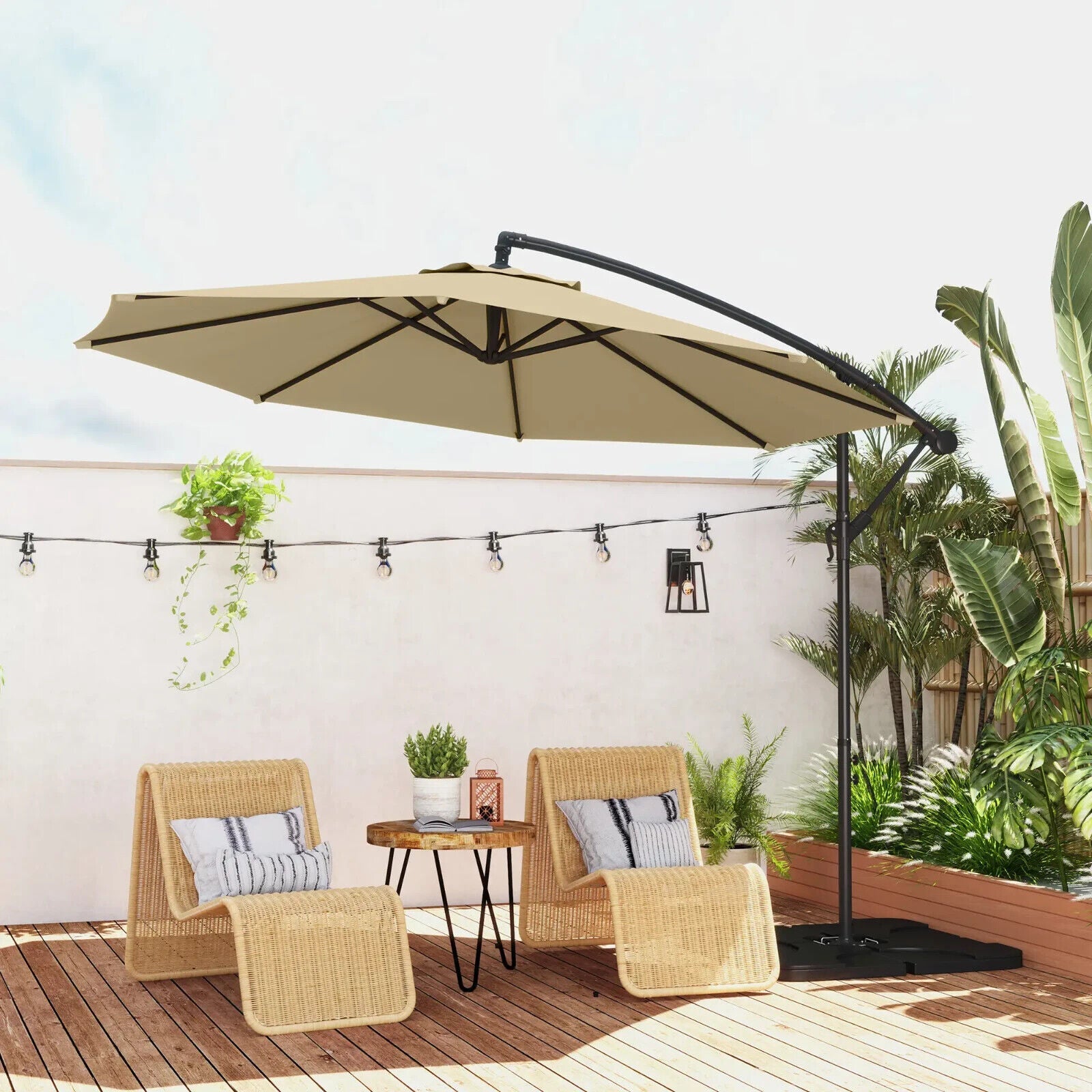 3 m Garden Banana Parasol Cantilever Umbrella with Crank Handle Base and Cover - Home and Garden Furniture Shop - #rustic - furniture#