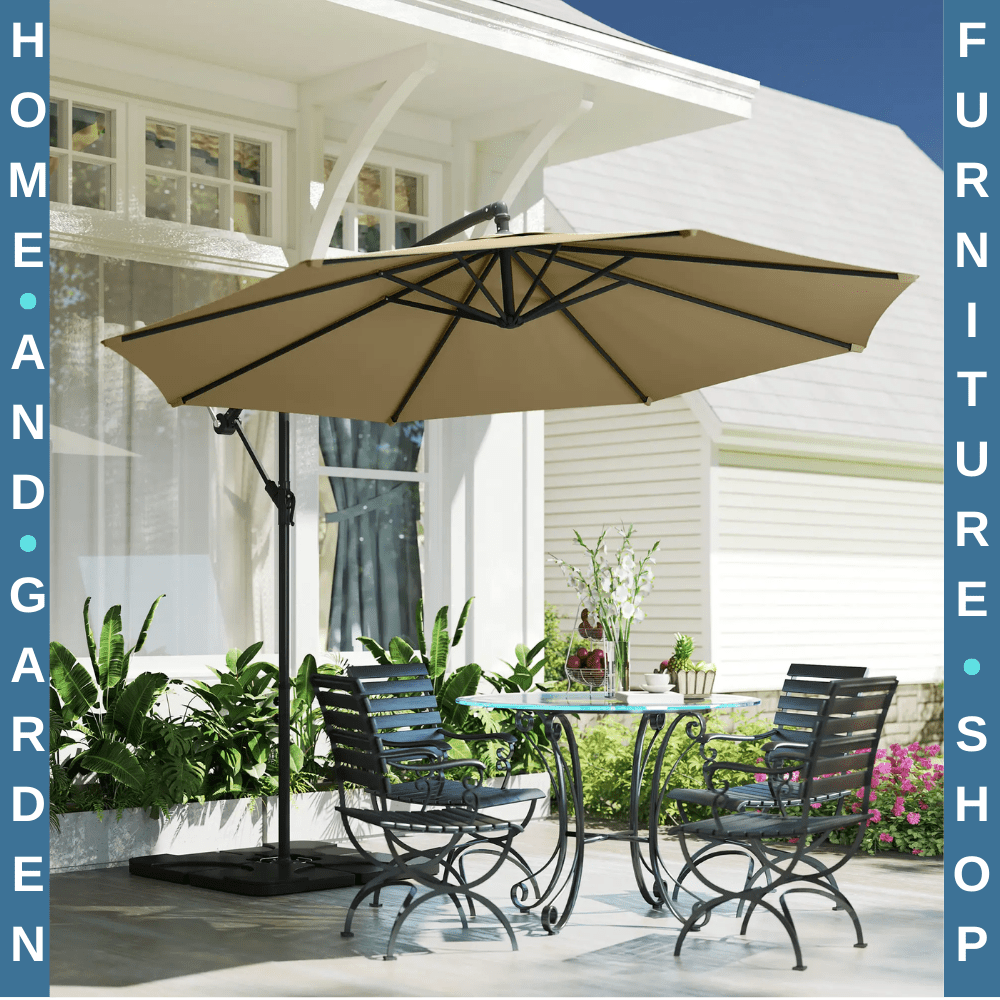 3 m Garden Banana Parasol Cantilever Umbrella with Crank Handle Base and Cover - Home and Garden Furniture Shop - #rustic - furniture#