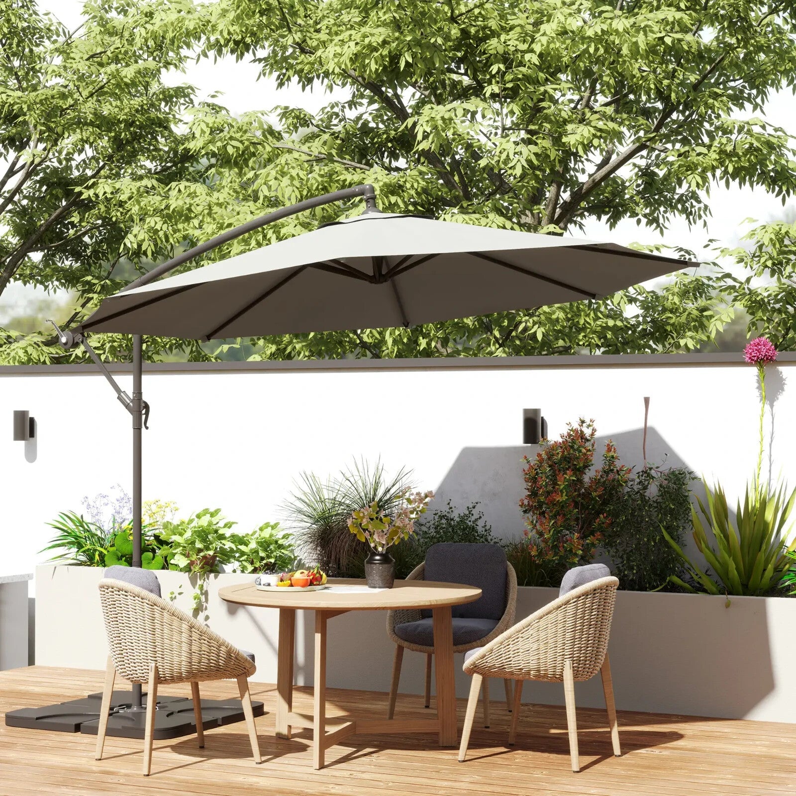 3 m Garden Banana Parasol Cantilever Umbrella with Crank Handle Base and Cover - Home and Garden Furniture Shop - rustic - furniture