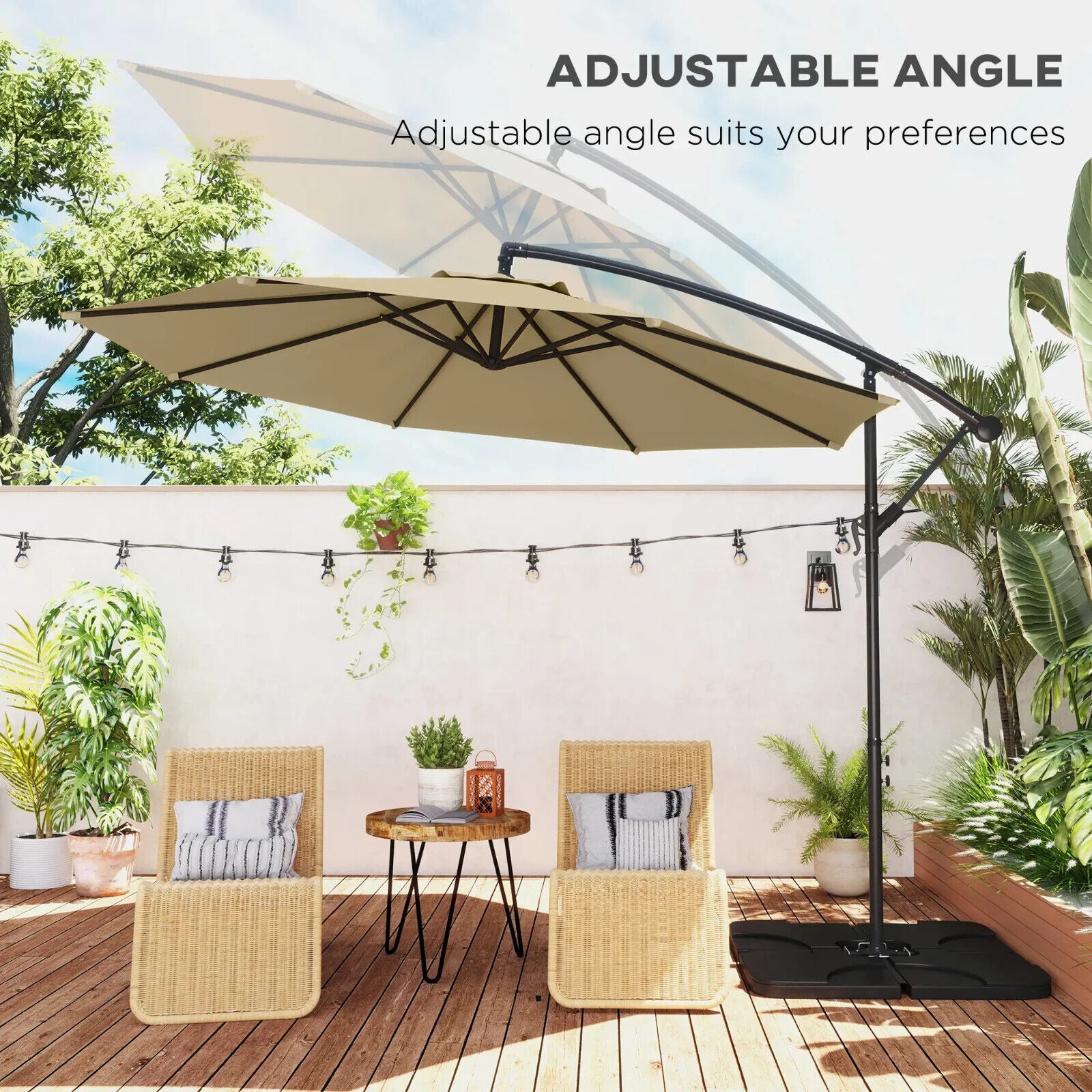 3 m Garden Banana Parasol Cantilever Umbrella with Crank Handle Base and Cover - Home and Garden Furniture Shop - #rustic - furniture#
