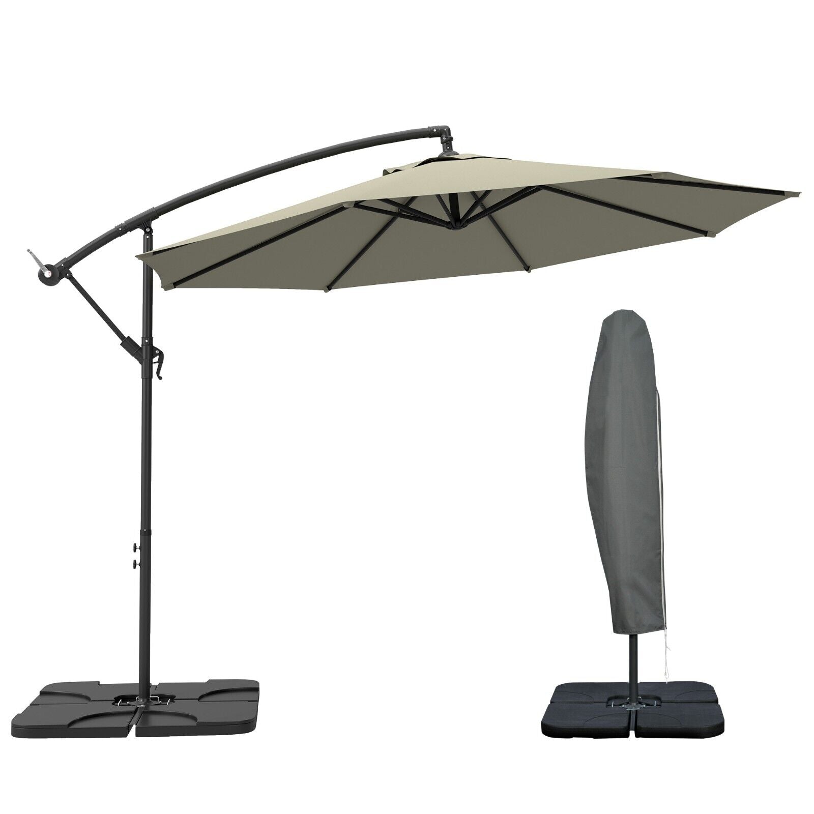 3 m Garden Banana Parasol Cantilever Umbrella with Crank Handle Base and Cover - Home and Garden Furniture Shop - #rustic - furniture#