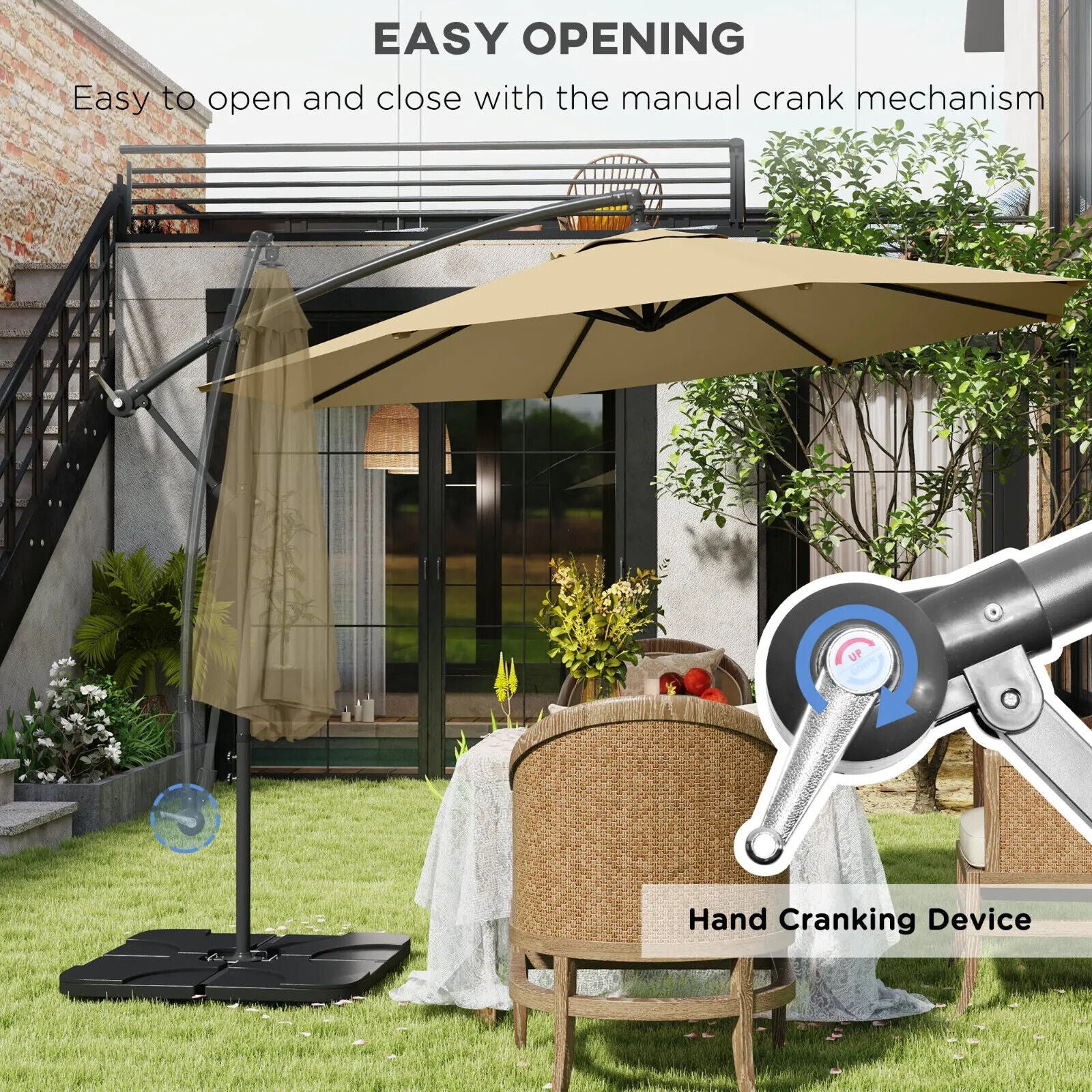 3 m Garden Banana Parasol Cantilever Umbrella with Crank Handle Base and Cover - Home and Garden Furniture Shop - #rustic - furniture#