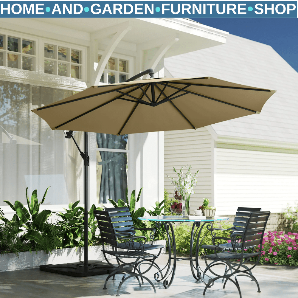 3 m Garden Banana Parasol Cantilever Umbrella with Crank Handle Base and Cover - Home and Garden Furniture Shop - #rustic - furniture#