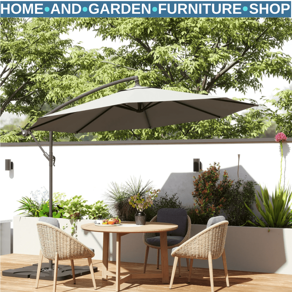 3 m Garden Banana Parasol Cantilever Umbrella with Crank Handle Base and Cover - Home and Garden Furniture Shop - #rustic - furniture#