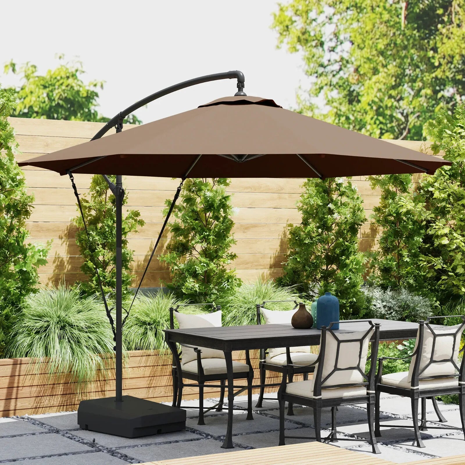 3 m Garden Cantilever Parasol Fillable Base Wind Strap Cover Hanging Umbrella - Home and Garden Furniture Shop - rustic - furniture