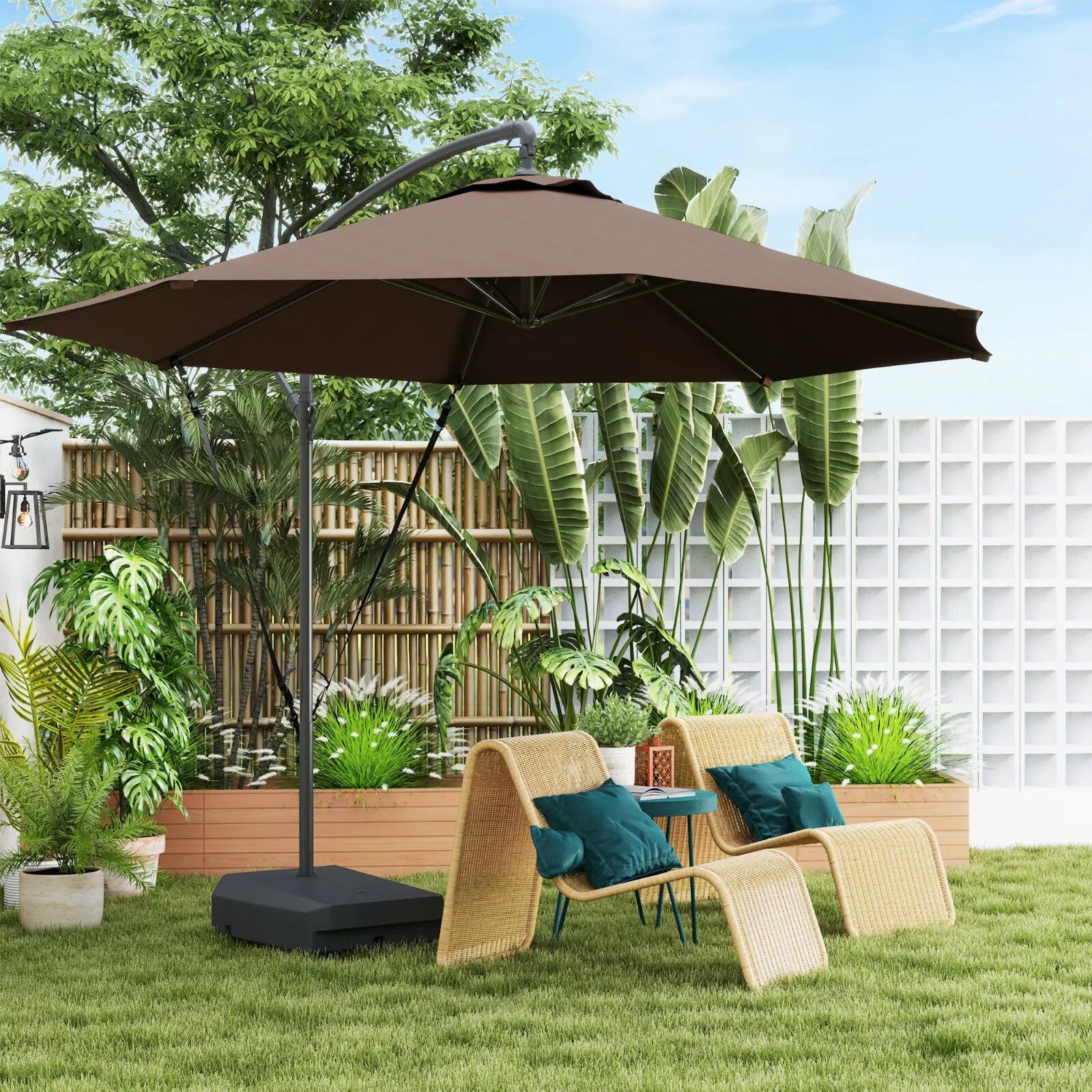 3 m Garden Cantilever Parasol Fillable Base Wind Strap Cover Hanging Umbrella - Home and Garden Furniture Shop - rustic - furniture