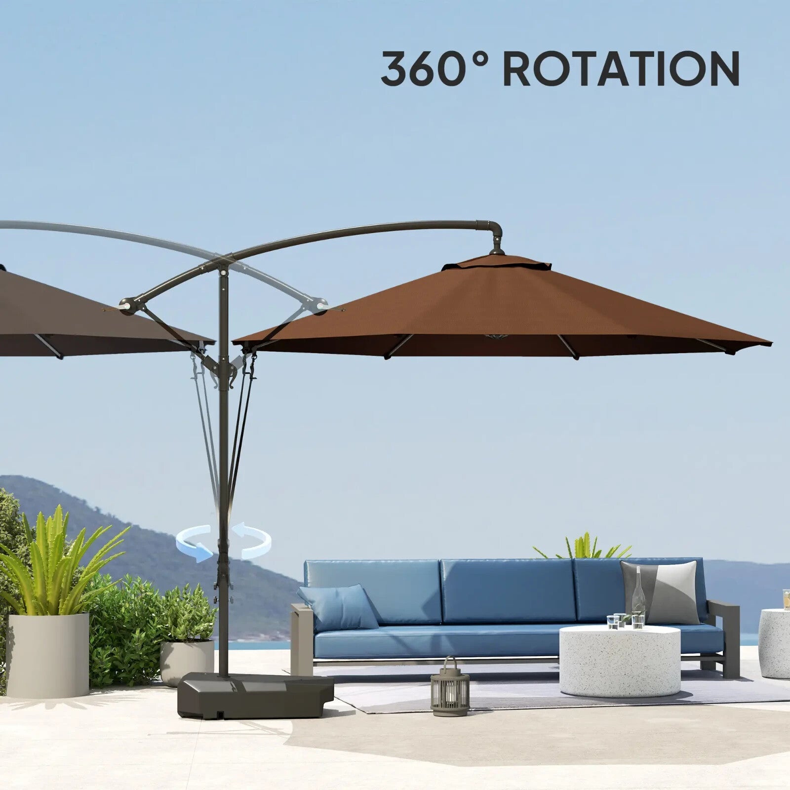 3 m Garden Cantilever Parasol Fillable Base Wind Strap Cover Hanging Umbrella - Home and Garden Furniture Shop - rustic - furniture