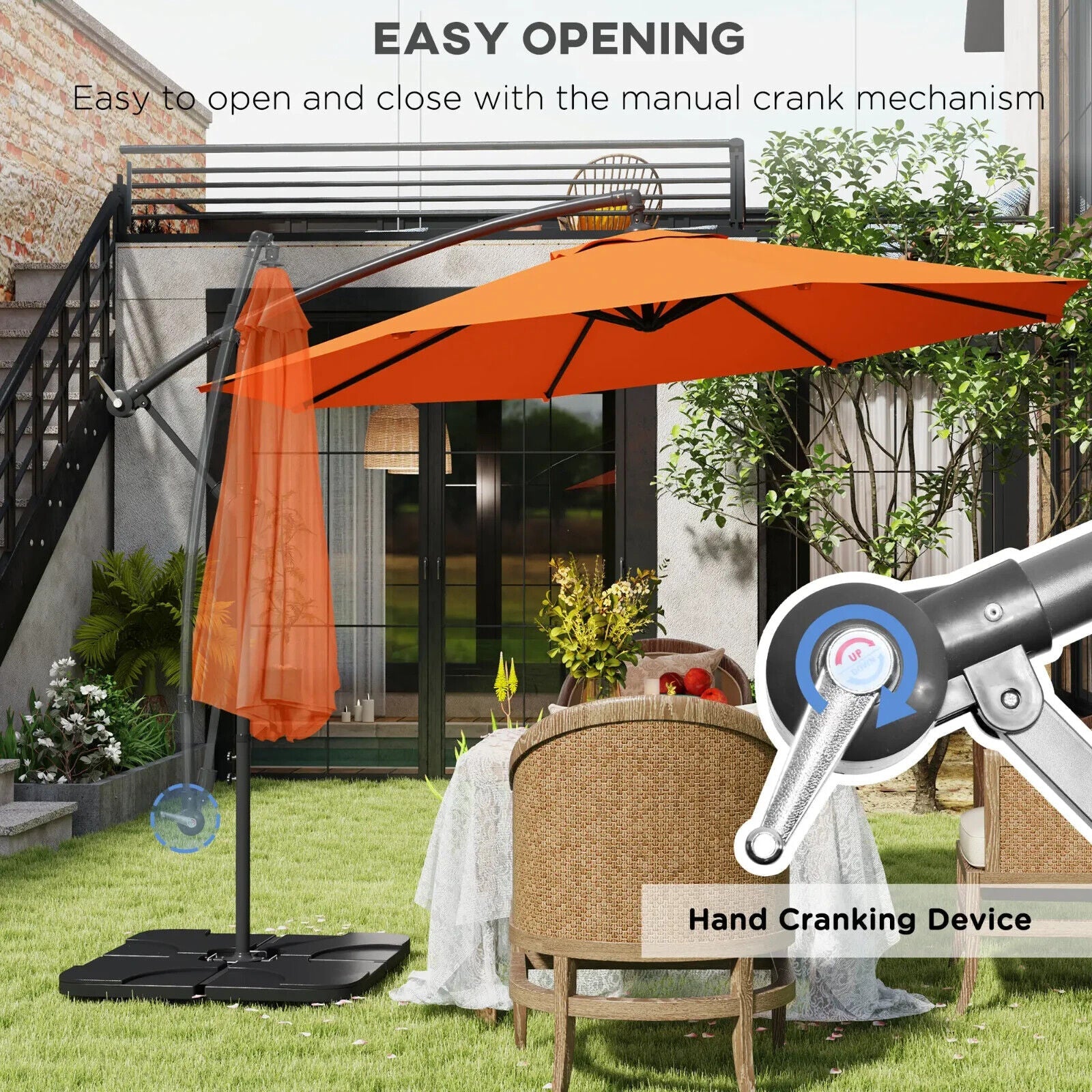 3 m Garden Parasol Cantilever Umbrella with Crank Handle Base and Cover Orange - Home and Garden Furniture Shop - #rustic - furniture#