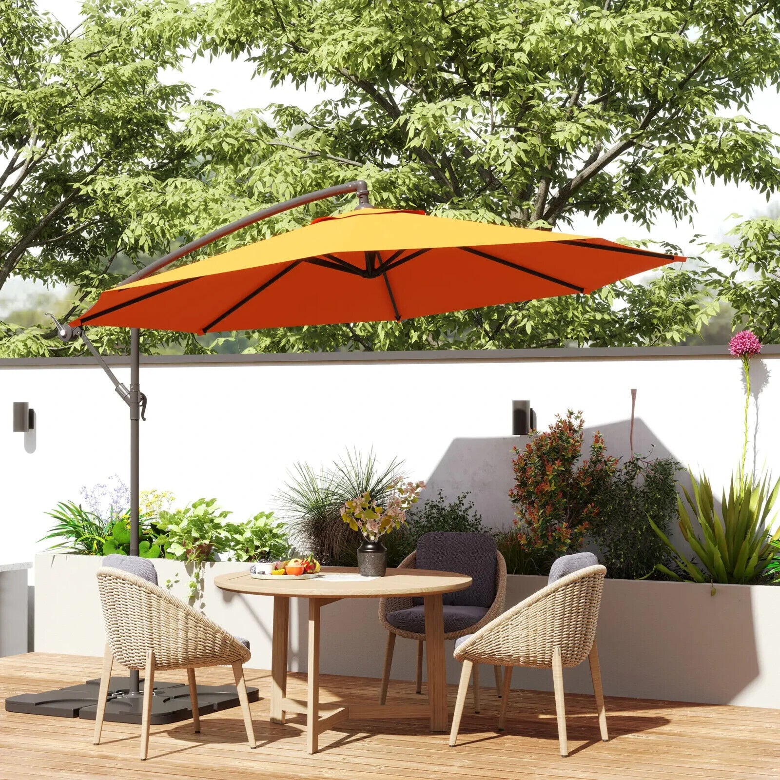 3 m Garden Parasol Cantilever Umbrella with Crank Handle Base and Cover Orange - Home and Garden Furniture Shop - #rustic - furniture#
