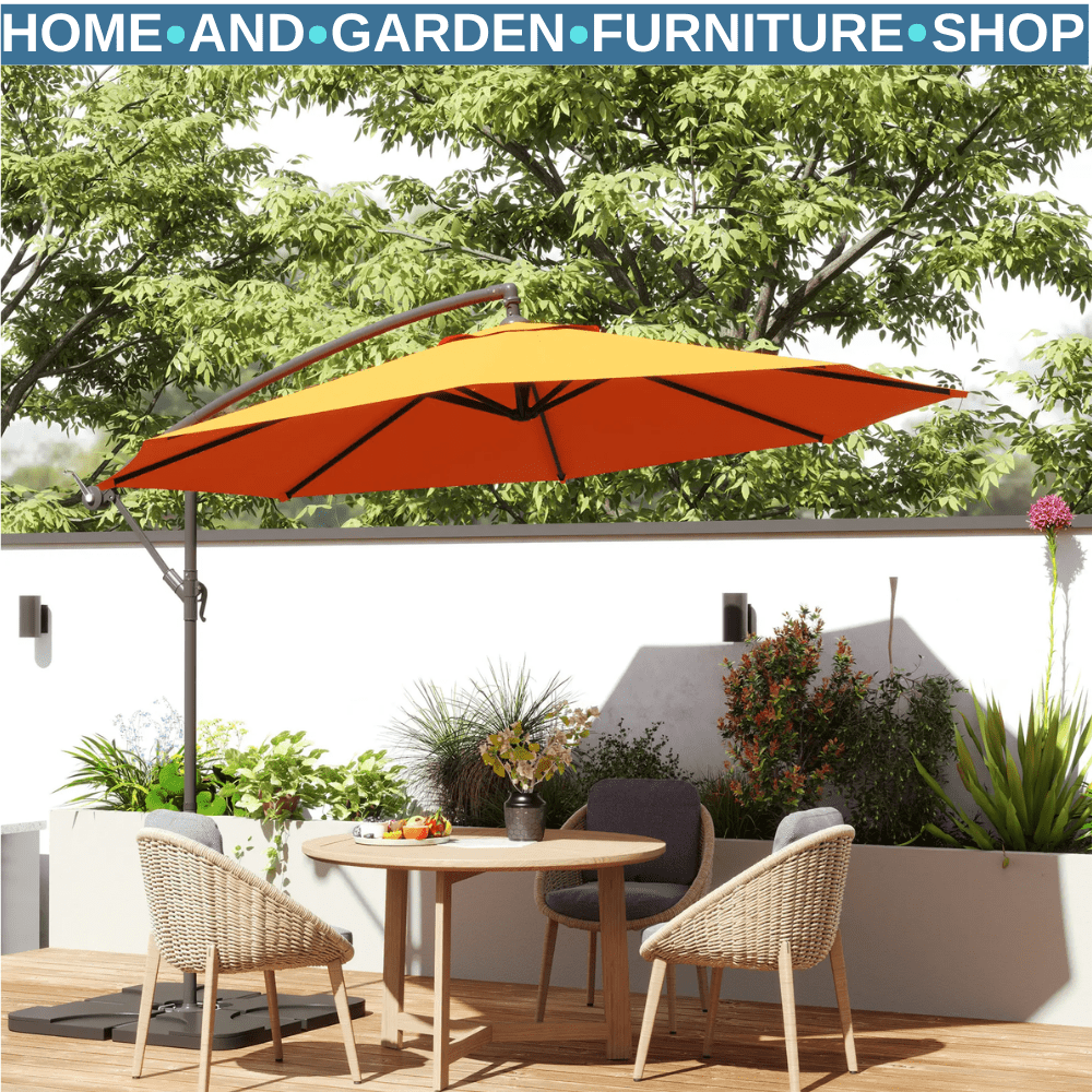 3 m Garden Parasol Cantilever Umbrella with Crank Handle Base and Cover Orange - Home and Garden Furniture Shop - #rustic - furniture#