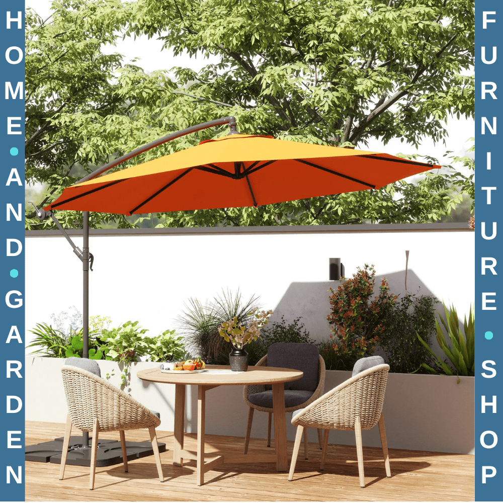 3 m Garden Parasol Cantilever Umbrella with Crank Handle Base and Cover Orange - Home and Garden Furniture Shop - #rustic - furniture#