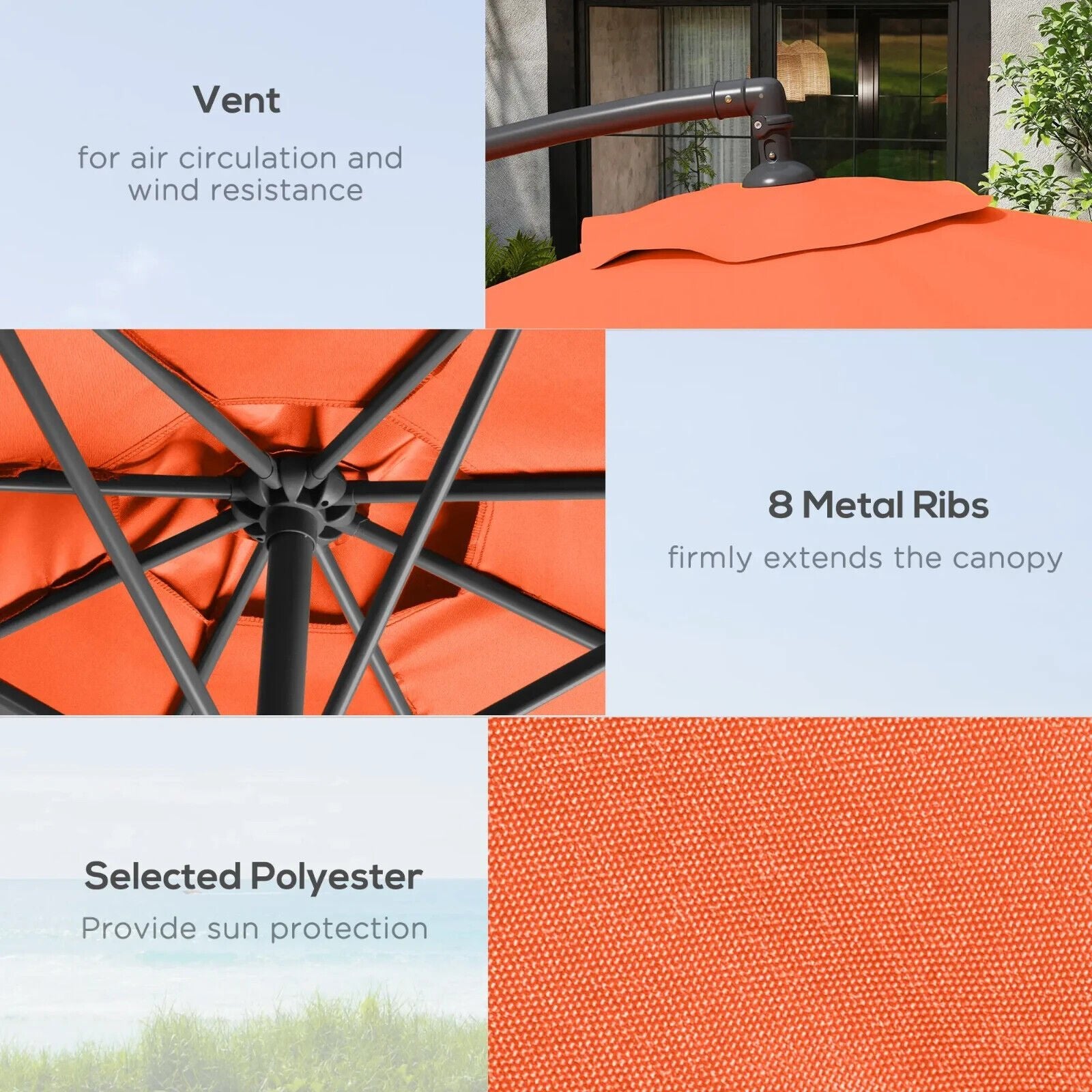 3 m Garden Parasol Cantilever Umbrella with Crank Handle Base and Cover Orange - Home and Garden Furniture Shop - #rustic - furniture#