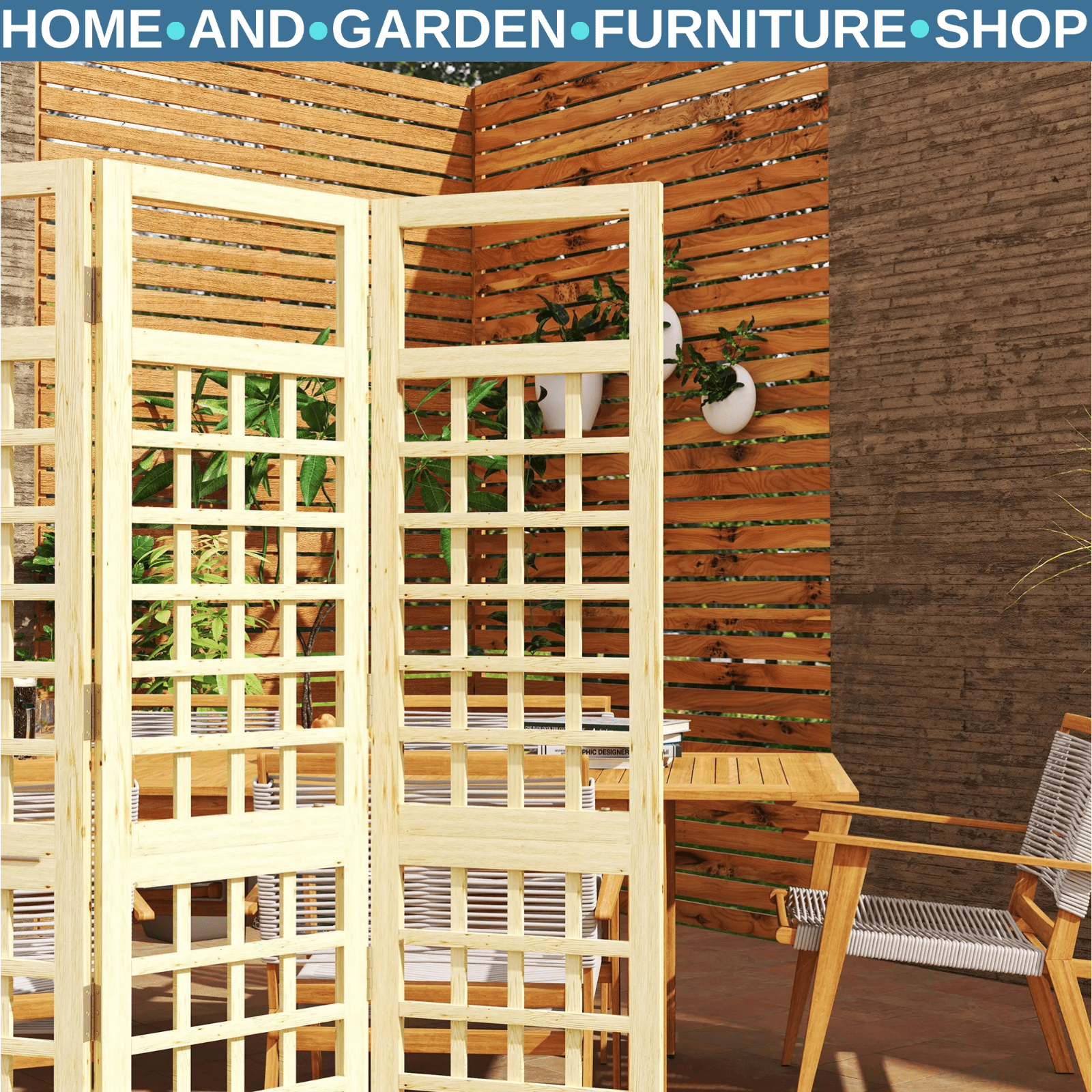 3 Panel Wood Garden Privacy Screen Foldable Freestanding Trellis Outdoor Divider - Home and Garden Furniture Shop - rustic - furniture