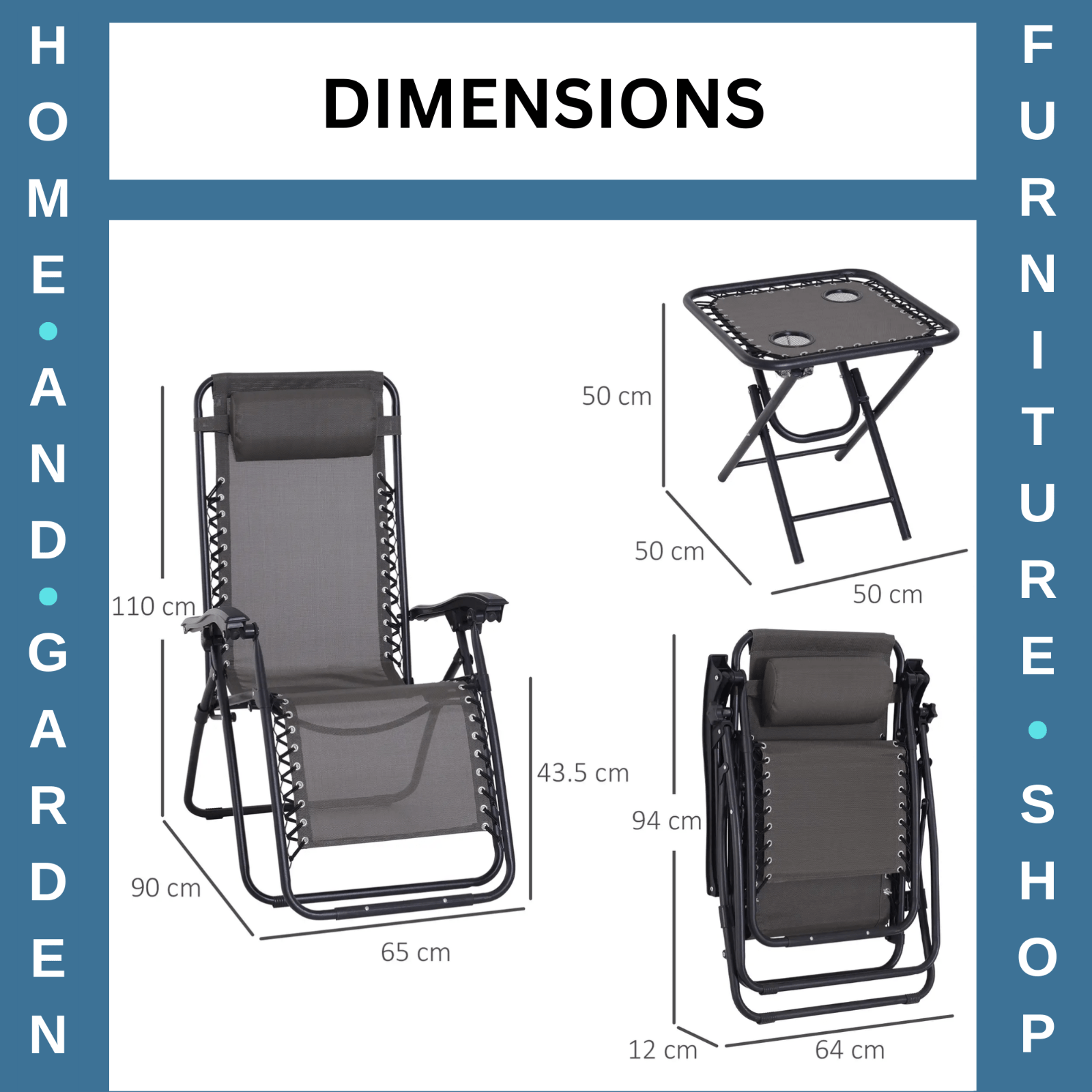 3 pcs Zero Gravity Chairs Lounger with Side Table Outdoor Steel Frame Dark Grey - Home and Garden Furniture Shop - #rustic - furniture#