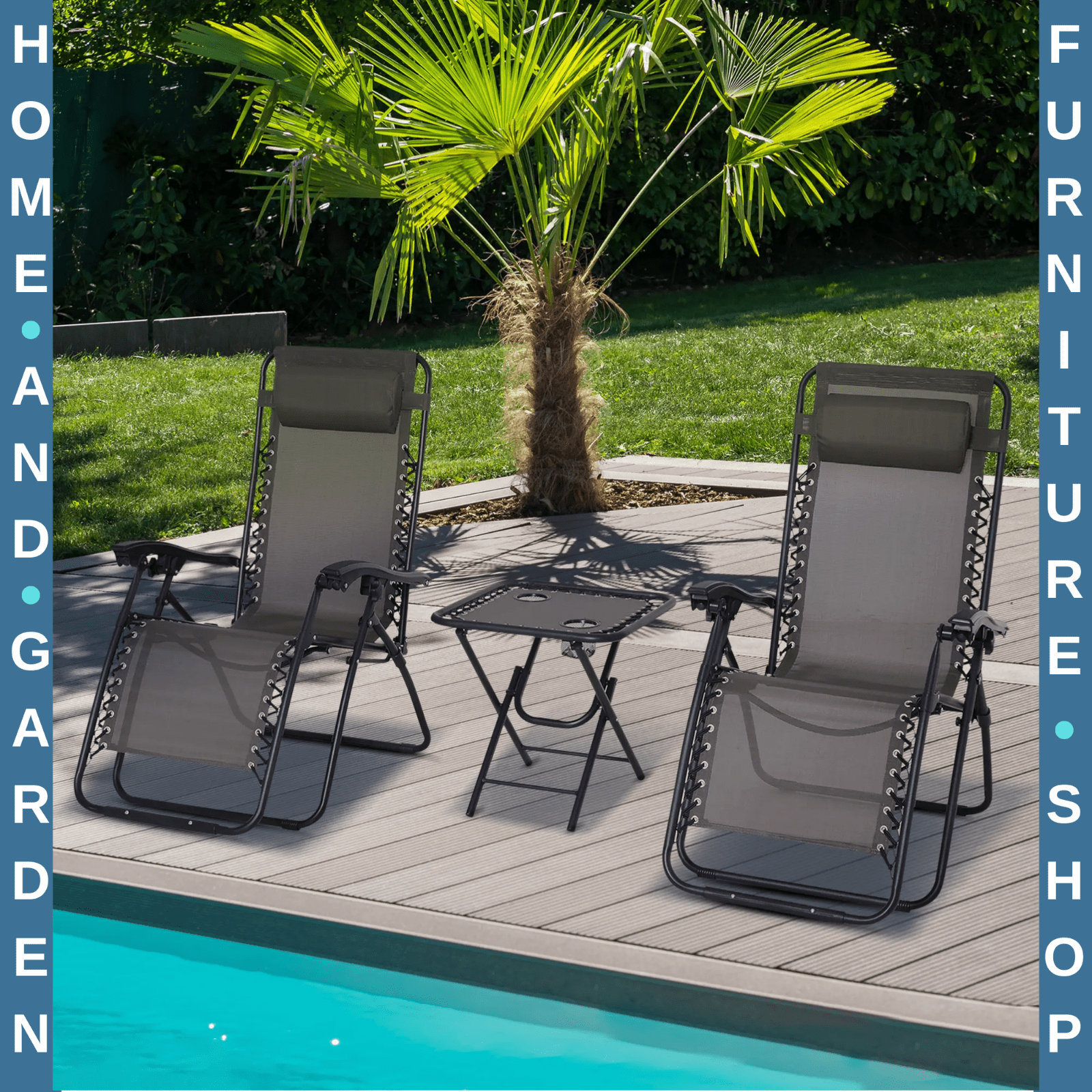 3 pcs Zero Gravity Chairs Lounger with Side Table Outdoor Steel Frame Dark Grey - Home and Garden Furniture Shop - #rustic - furniture#