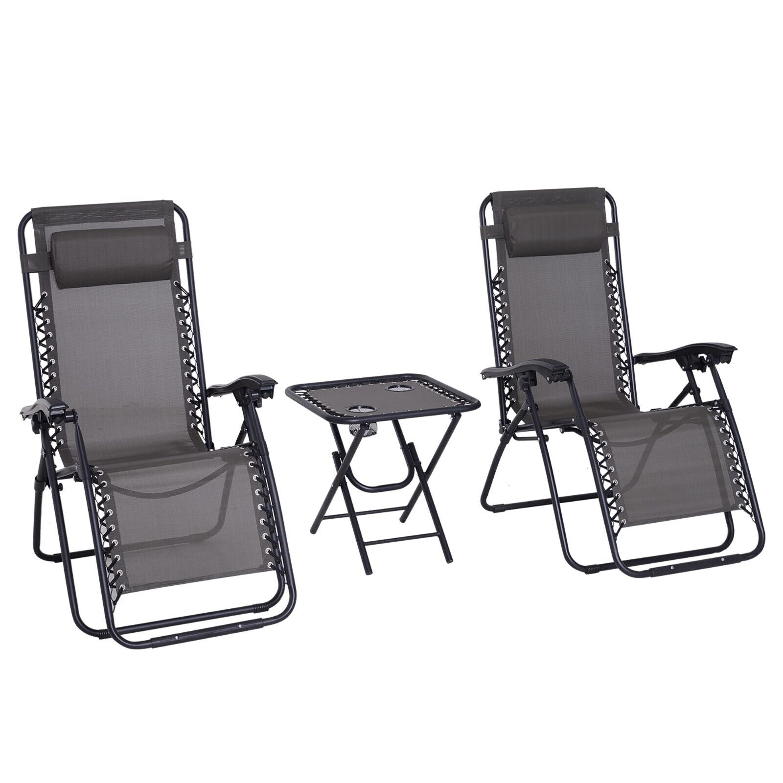 3 pcs Zero Gravity Chairs Lounger with Side Table Outdoor Steel Frame Dark Grey - Home and Garden Furniture Shop - #rustic - furniture#