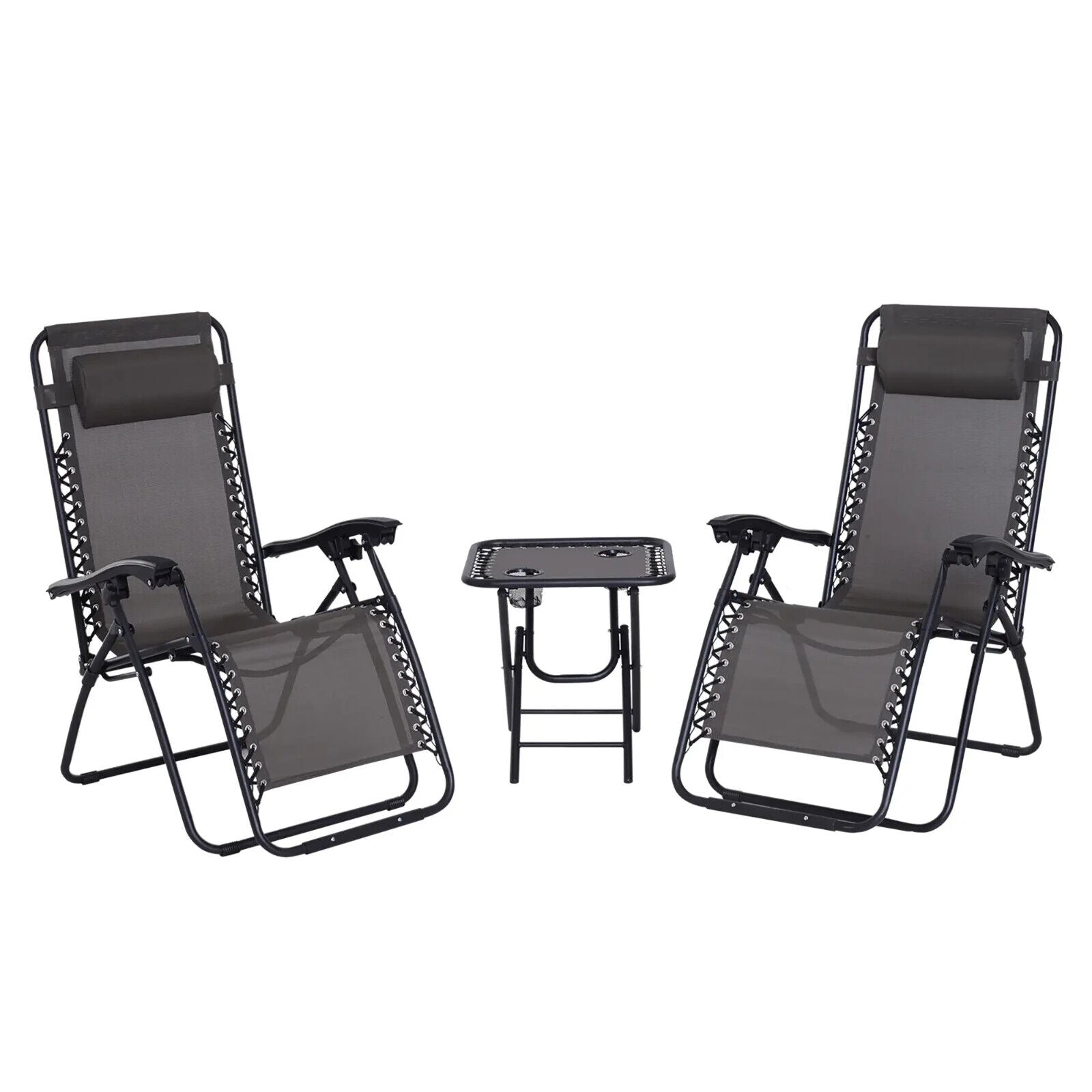 3 pcs Zero Gravity Chairs Lounger with Side Table Outdoor Steel Frame Dark Grey - Home and Garden Furniture Shop - #rustic - furniture#