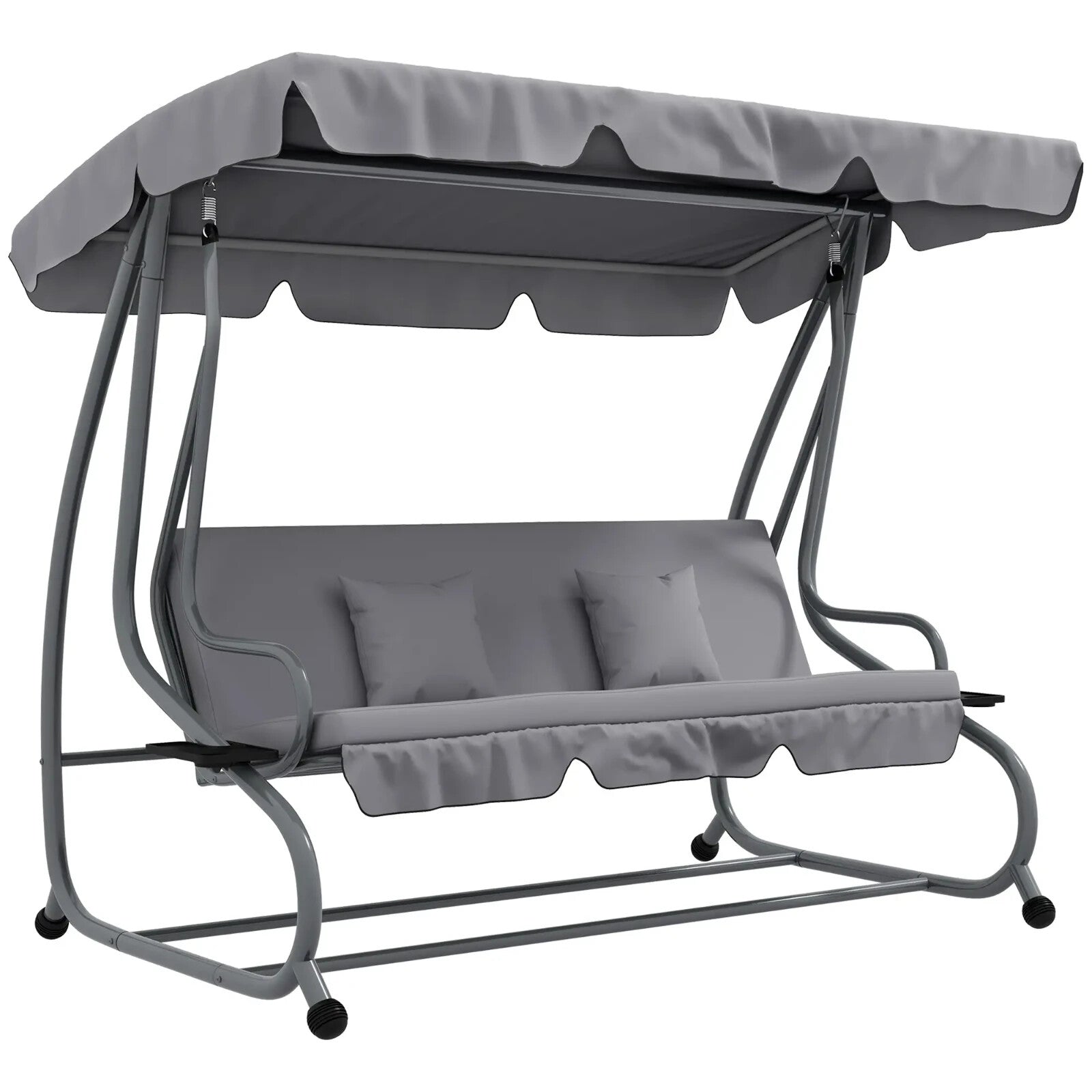 3 Person Garden Swing Chair Bench Convertible Day Bed Adjustable Sun Canopy Grey - Home and Garden Furniture Shop - rustic - furniture