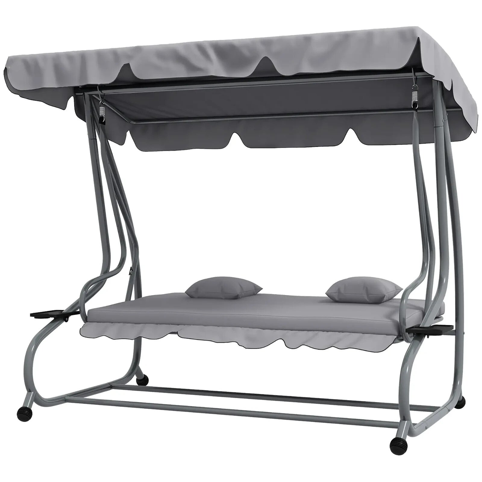 3 Person Garden Swing Chair Bench Convertible Day Bed Adjustable Sun Canopy Grey - Home and Garden Furniture Shop - rustic - furniture