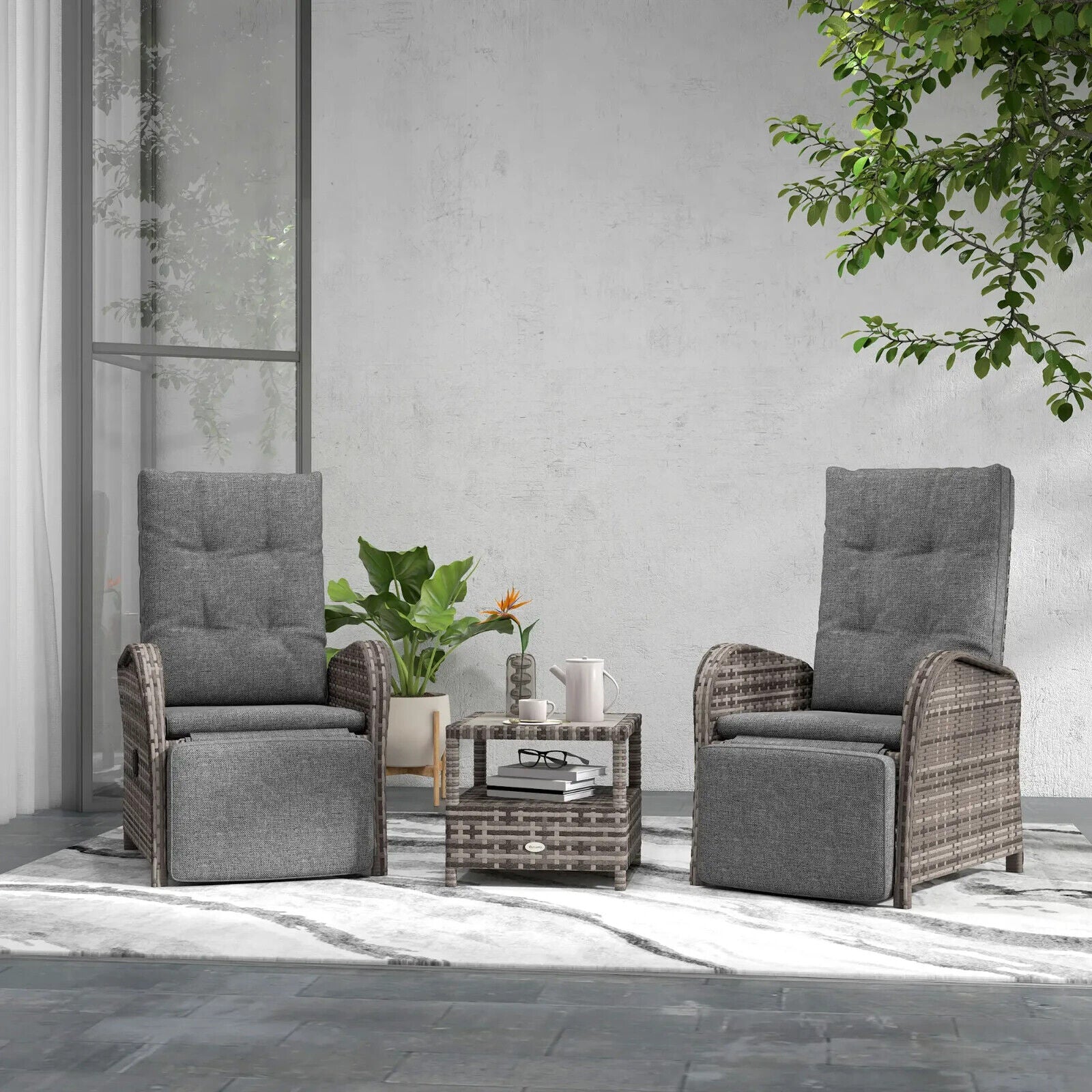 3 - Piece 2 Seater Rattan Bistro Set with Cushions - Outdoor Garden Furniture - Home and Garden Furniture Shop - #rustic - furniture#