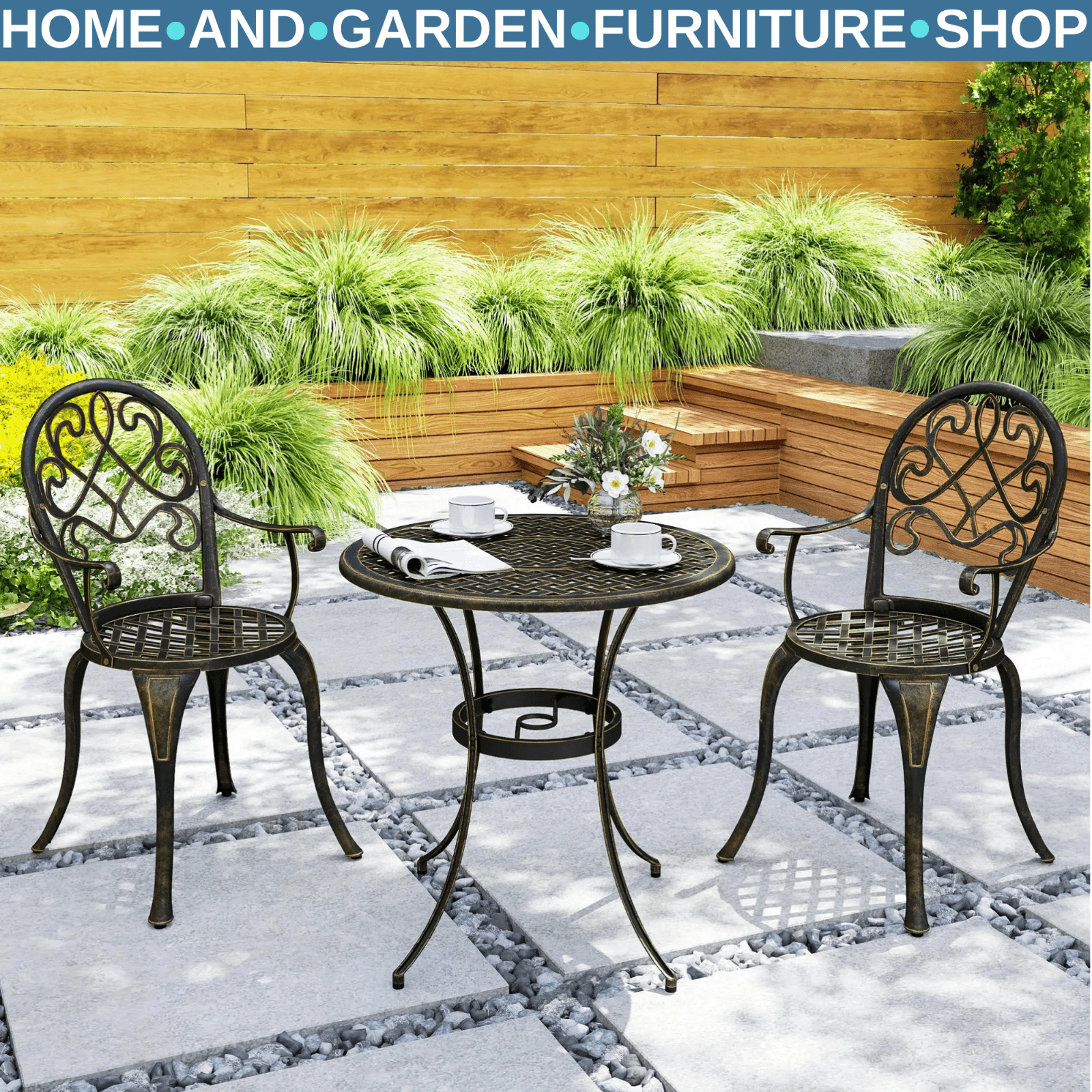 3 Piece Aluminium Bistro Set for 2 Garden Patio Table & Chairs Outdoor Furniture - Home and Garden Furniture Shop - rustic - furniture