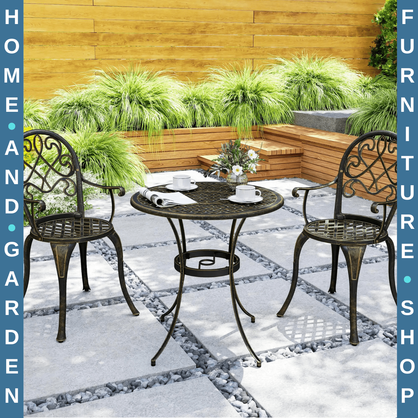 3 Piece Aluminium Bistro Set for 2 Garden Patio Table & Chairs Outdoor Furniture - Home and Garden Furniture Shop - rustic - furniture