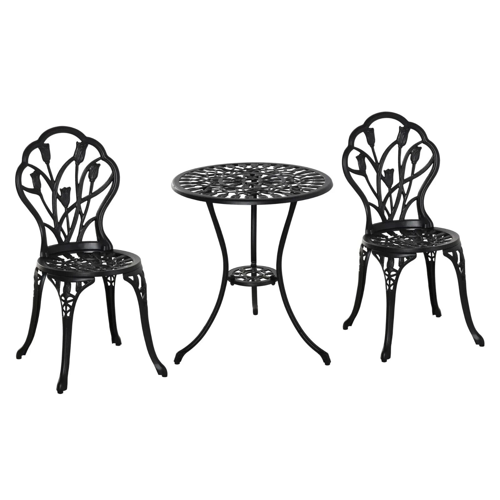 3 Piece Aluminium Bistro Set Garden Patio Table & Chair with Umbrella Hole Black - Home and Garden Furniture Shop - #rustic - furniture#