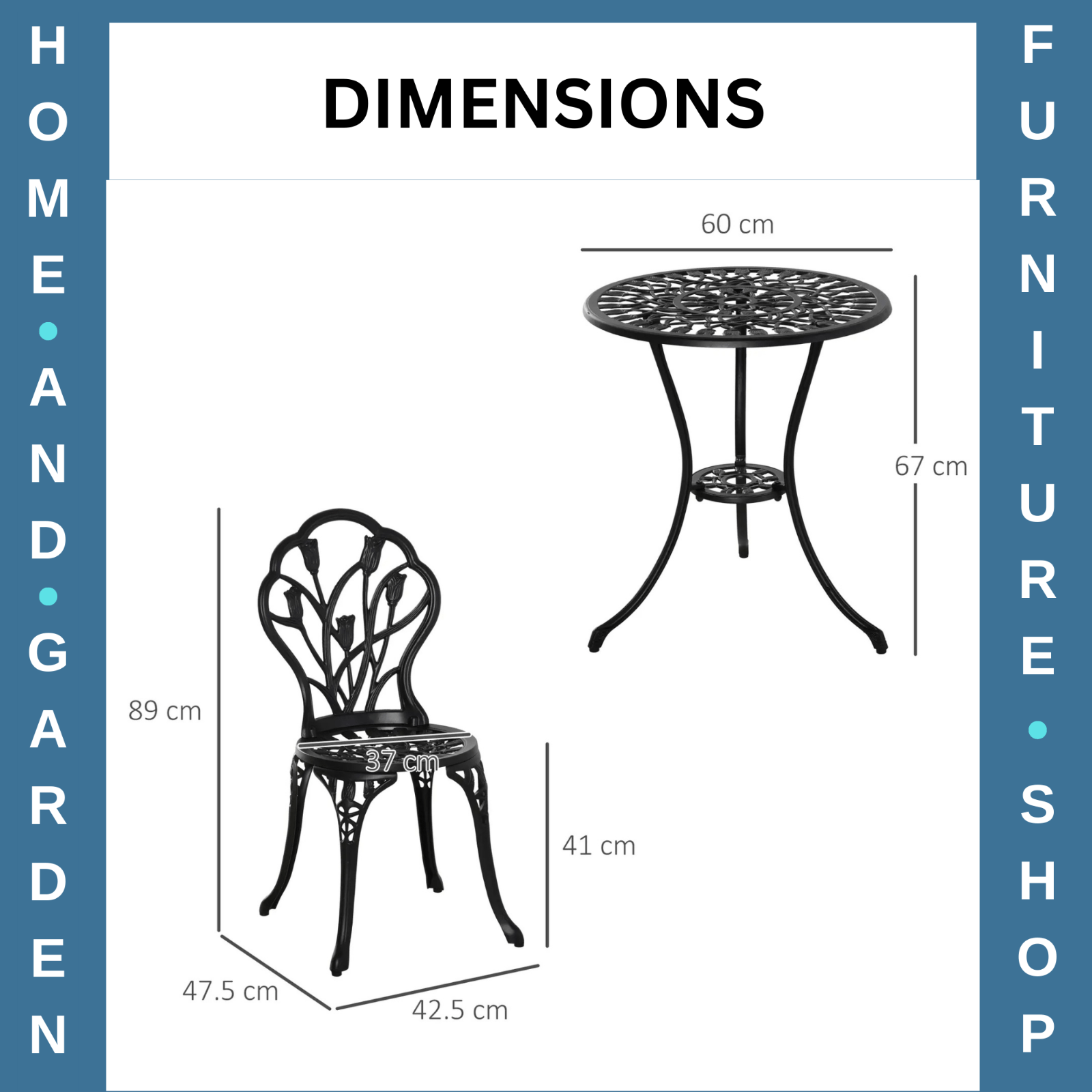 3 Piece Aluminium Bistro Set Garden Patio Table & Chair with Umbrella Hole Black - Home and Garden Furniture Shop - #rustic - furniture#