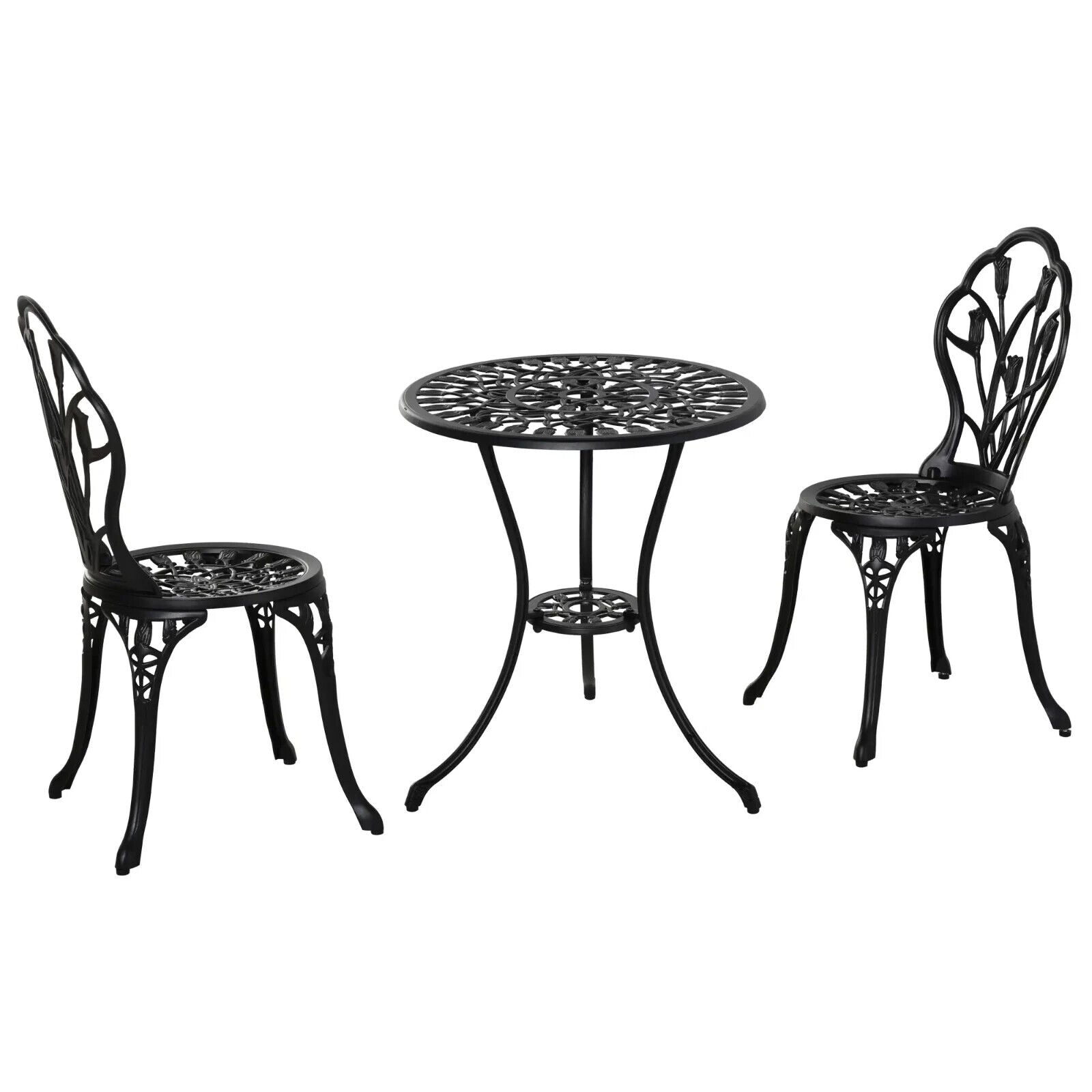 3 Piece Aluminium Bistro Set Garden Patio Table & Chair with Umbrella Hole Black - Home and Garden Furniture Shop - #rustic - furniture#