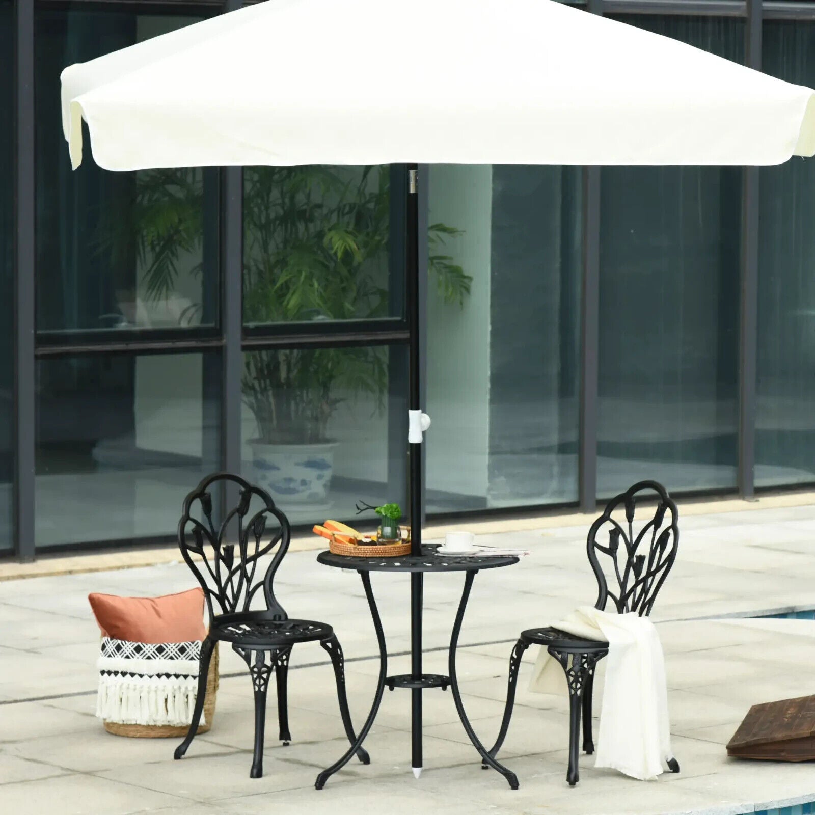 3 Piece Aluminium Bistro Set Garden Patio Table & Chair with Umbrella Hole Black - Home and Garden Furniture Shop - #rustic - furniture#