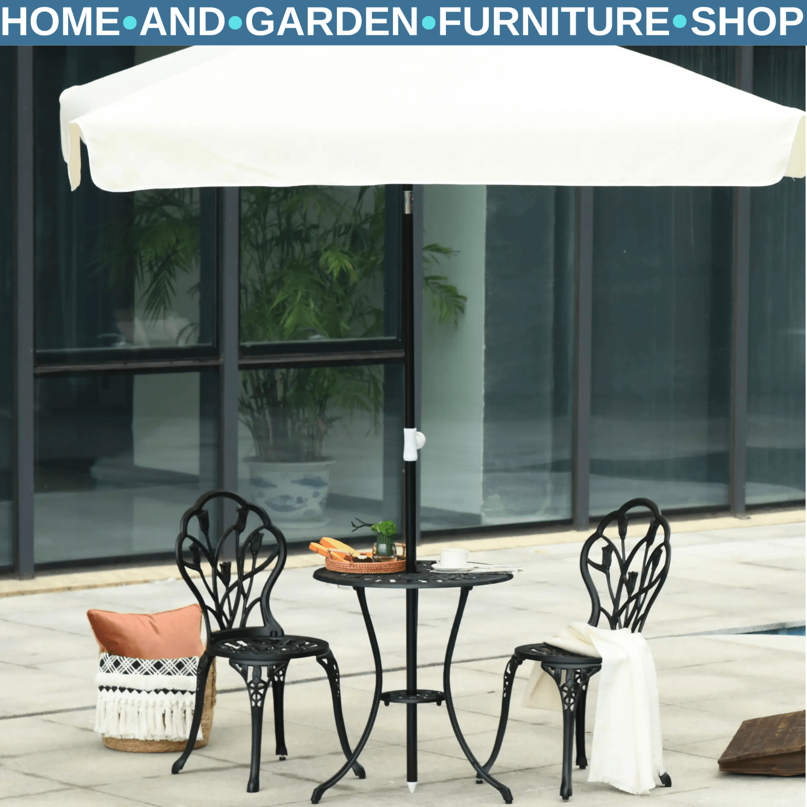 3 Piece Aluminium Bistro Set Garden Patio Table & Chair with Umbrella Hole Black - Home and Garden Furniture Shop - #rustic - furniture#